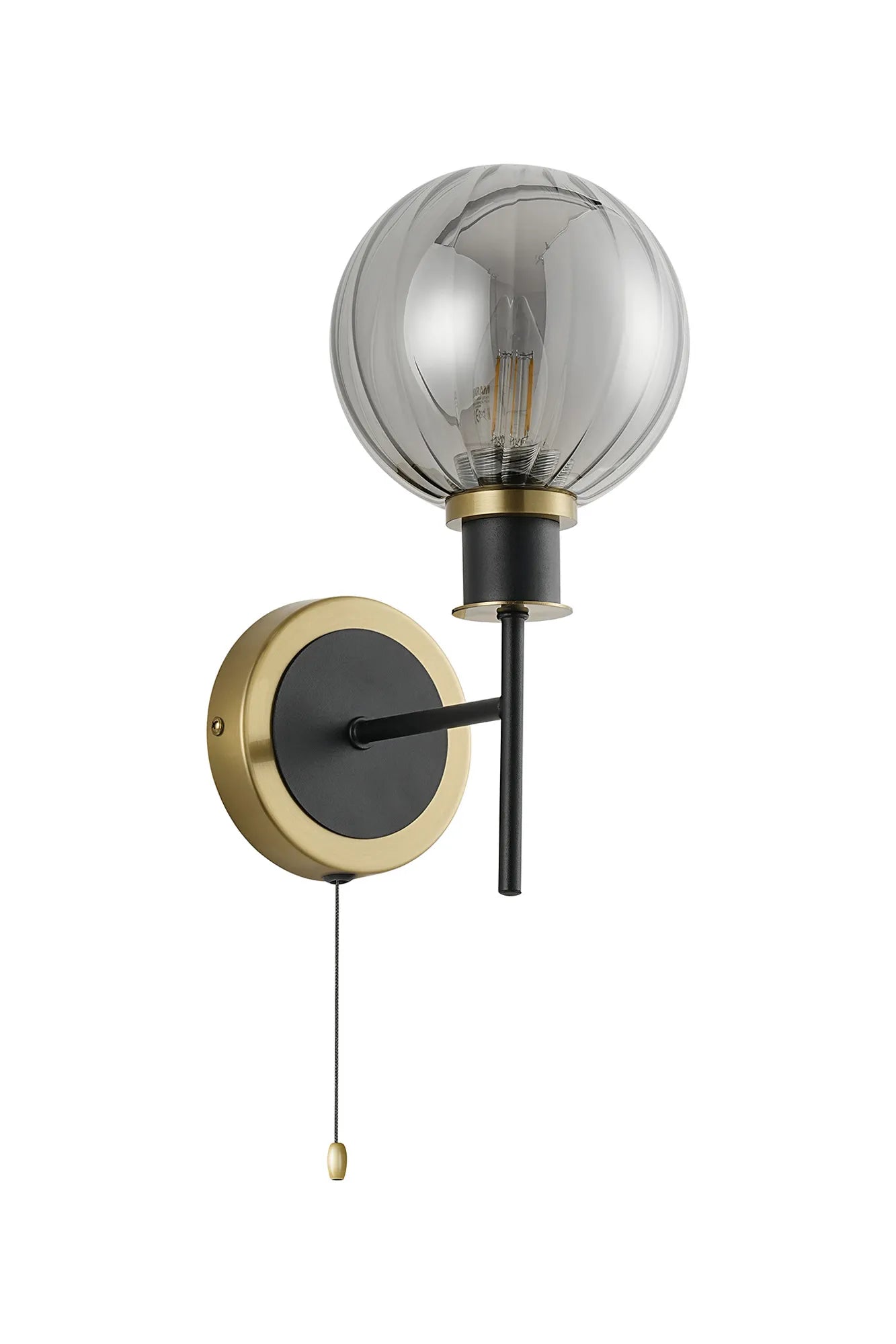 Sycamore Switched Wall Light with 15cm Round Segment Glass Shade - Brass, Smoke Plated & Satin Black