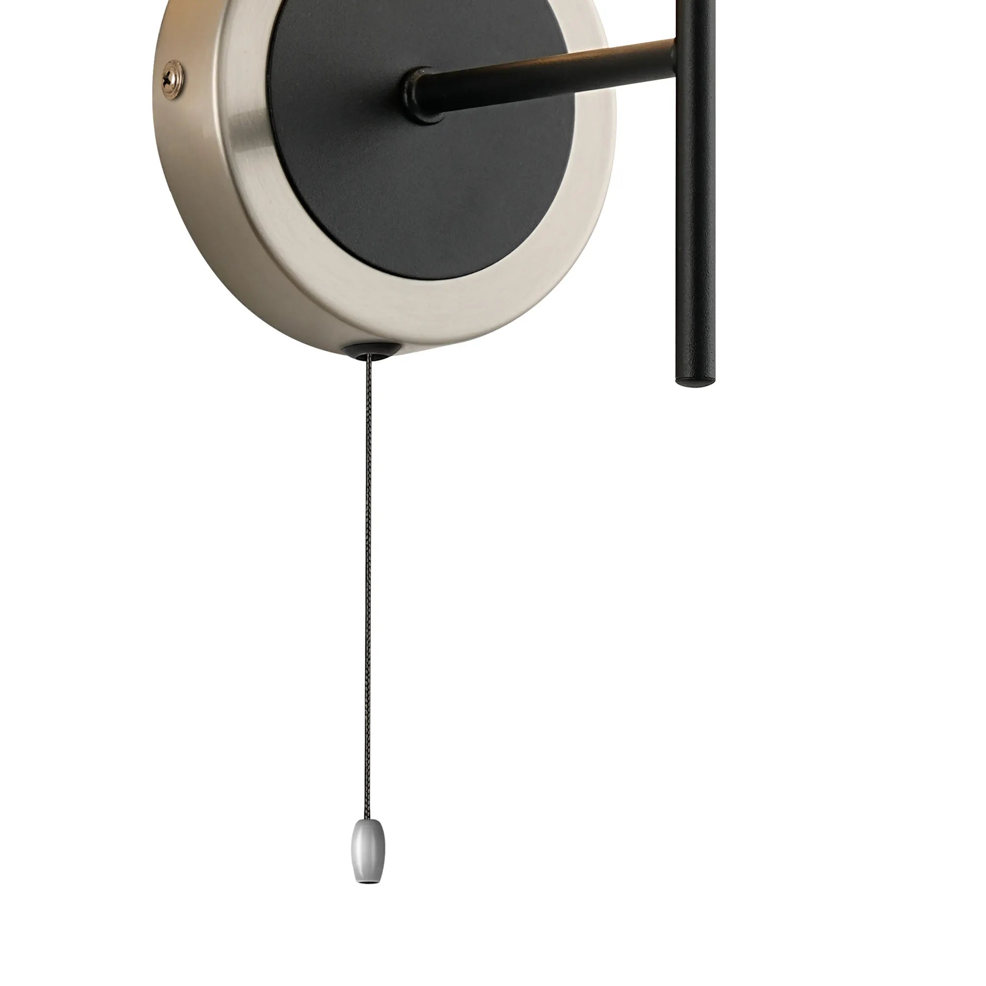 Sycamore Switched Wall Light with 15cm Round Glass Shade - Satin Nickel, Clear & Satin Black