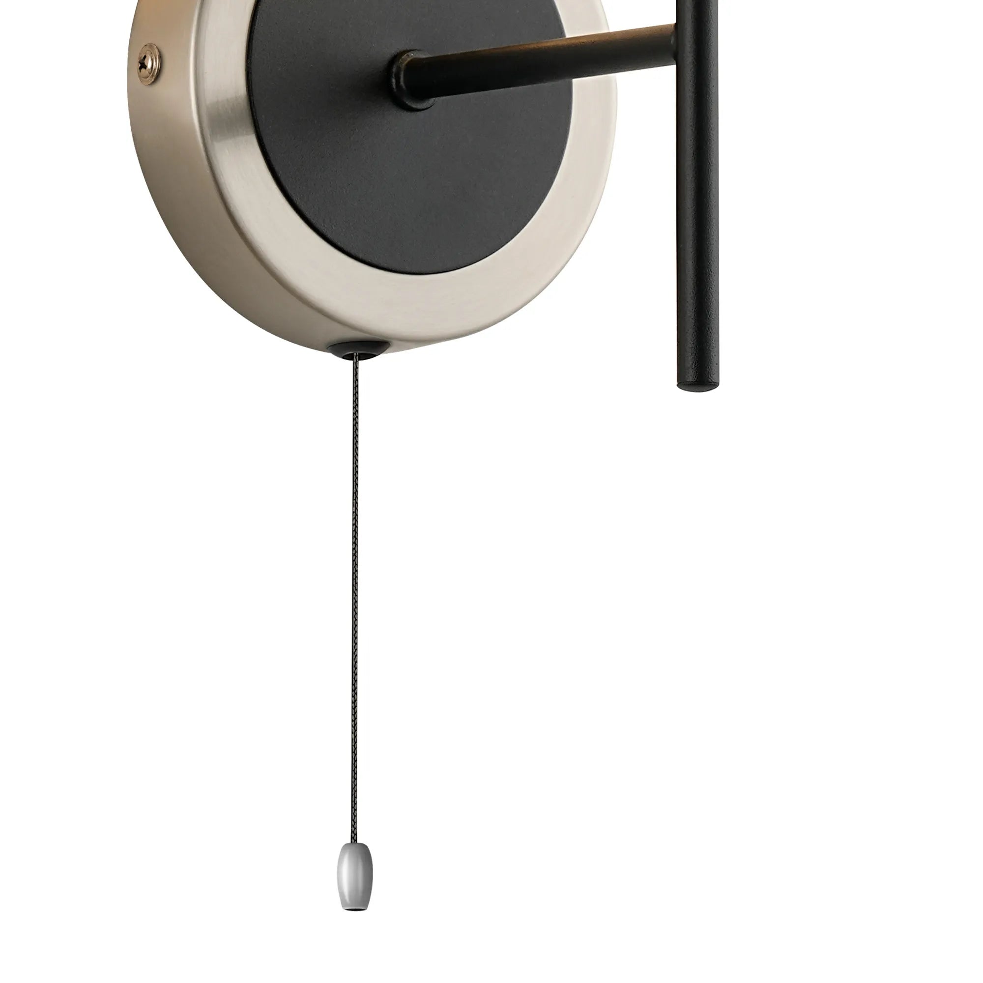 Sycamore Switched Wall Light with 15cm Round Crackled Glass Shade - Satin Nickel, Clear & Satin Black