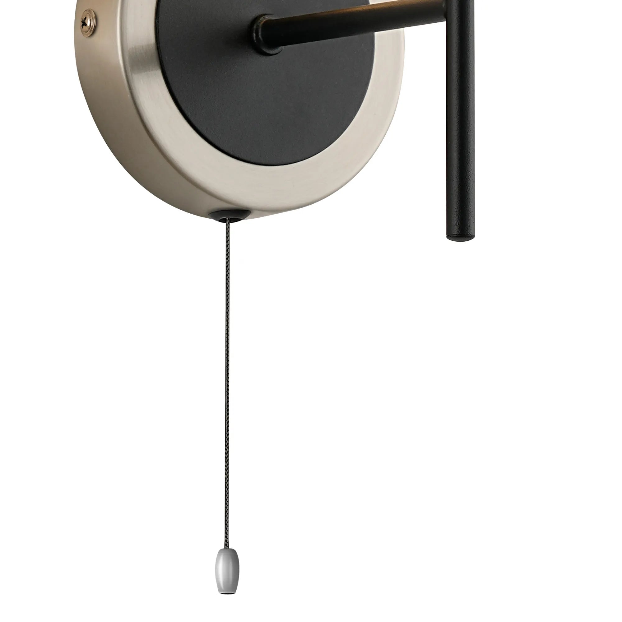 Sycamore Switched Wall Light with 15cm Round Ribbed Glass Shade - Satin Nickel, Clear & Satin Black