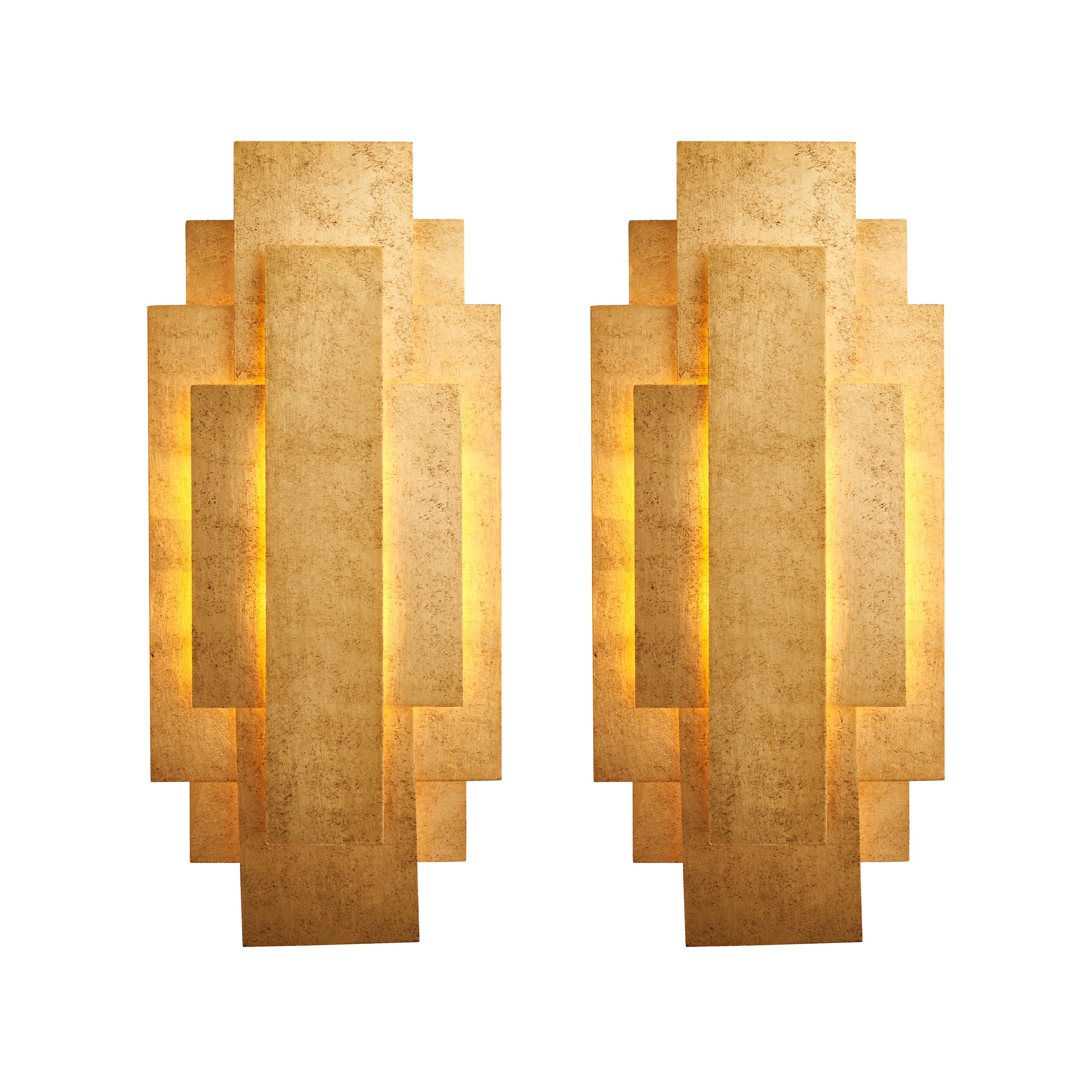 Utopia Overlay 2 Light Wall Light Twin Pack - Antique Gold Leaf