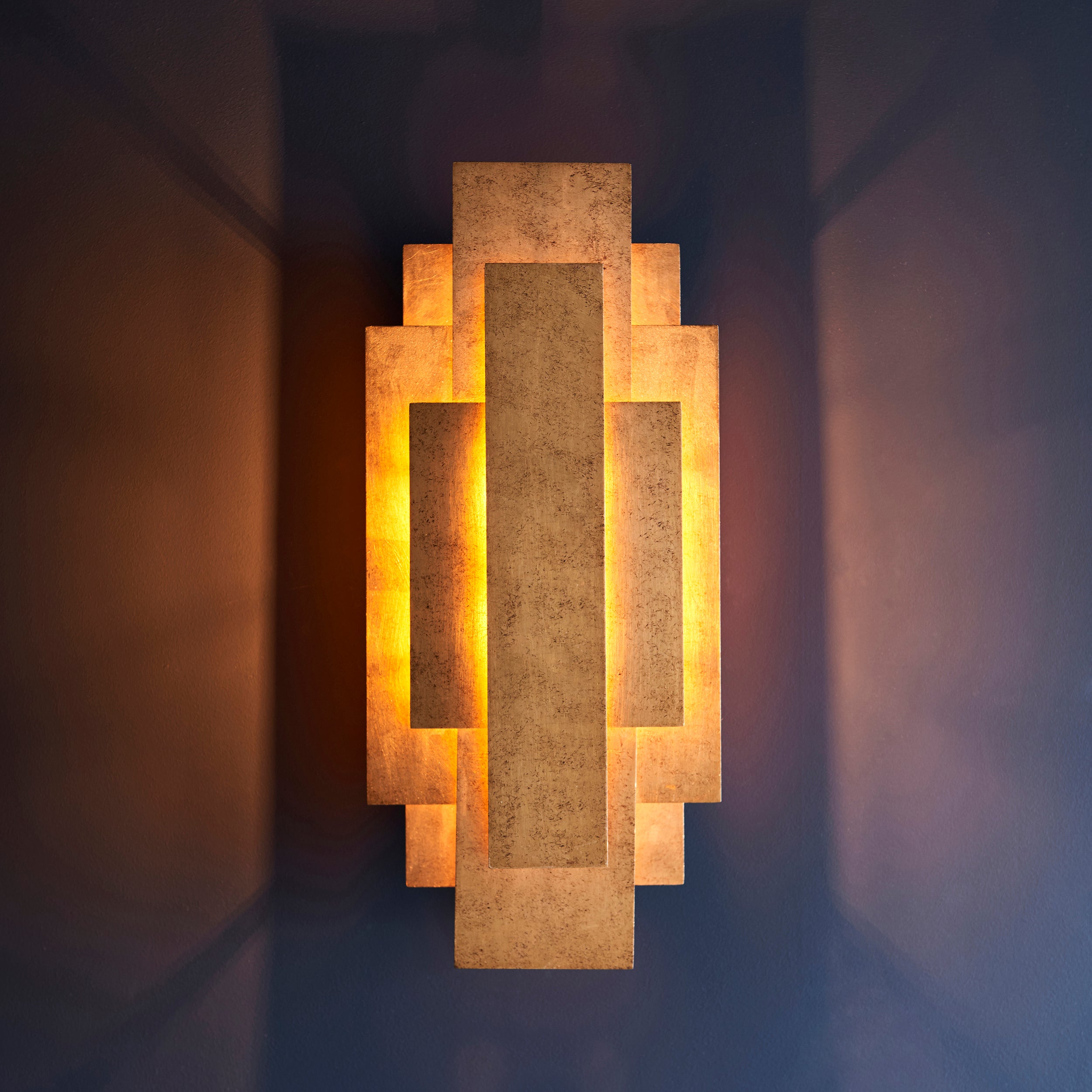 Utopia Overlay 2 Light Wall Light Twin Pack - Antique Gold Leaf