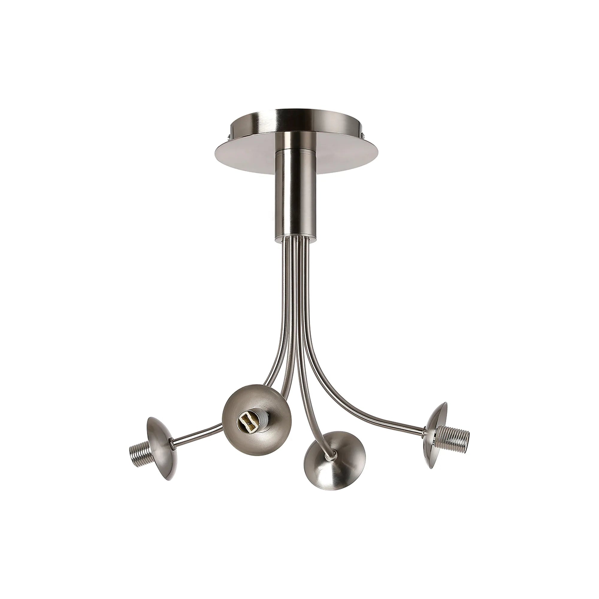 Deacon Semi-Flush Curved Arm Ceiling Light - (Frame Only) 4 Light - Satin Nickel