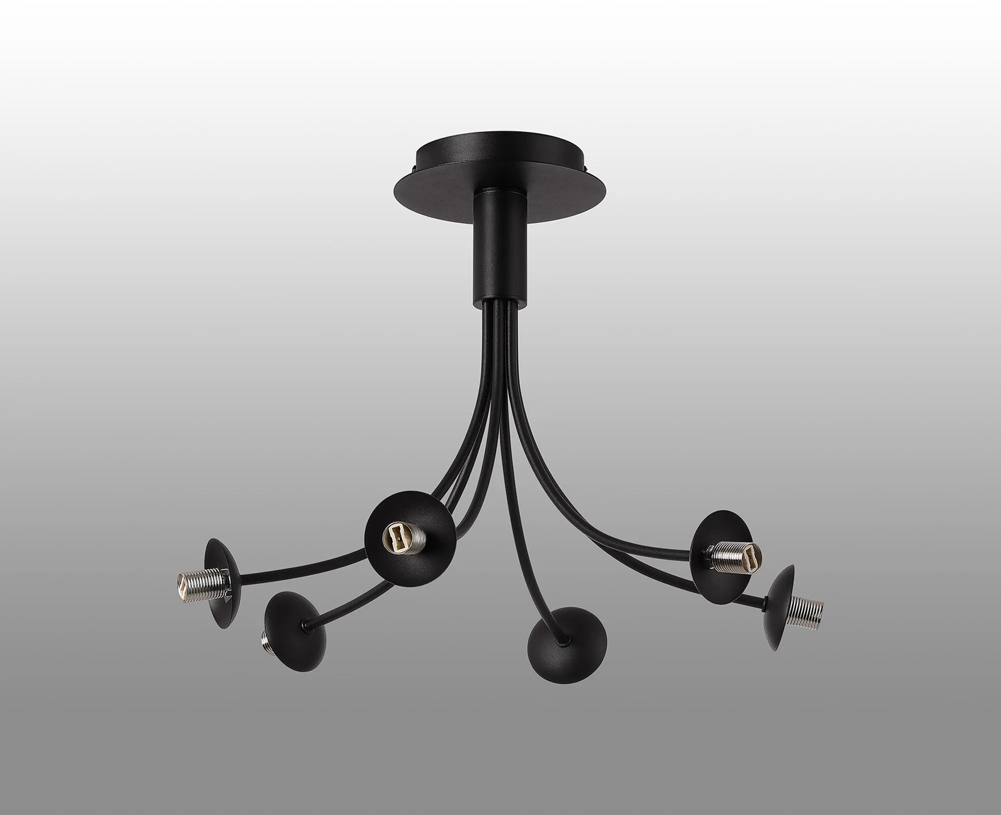 Deacon Semi-Flush Curved Arm Ceiling Light - (Frame Only) 6 Light - Satin Black