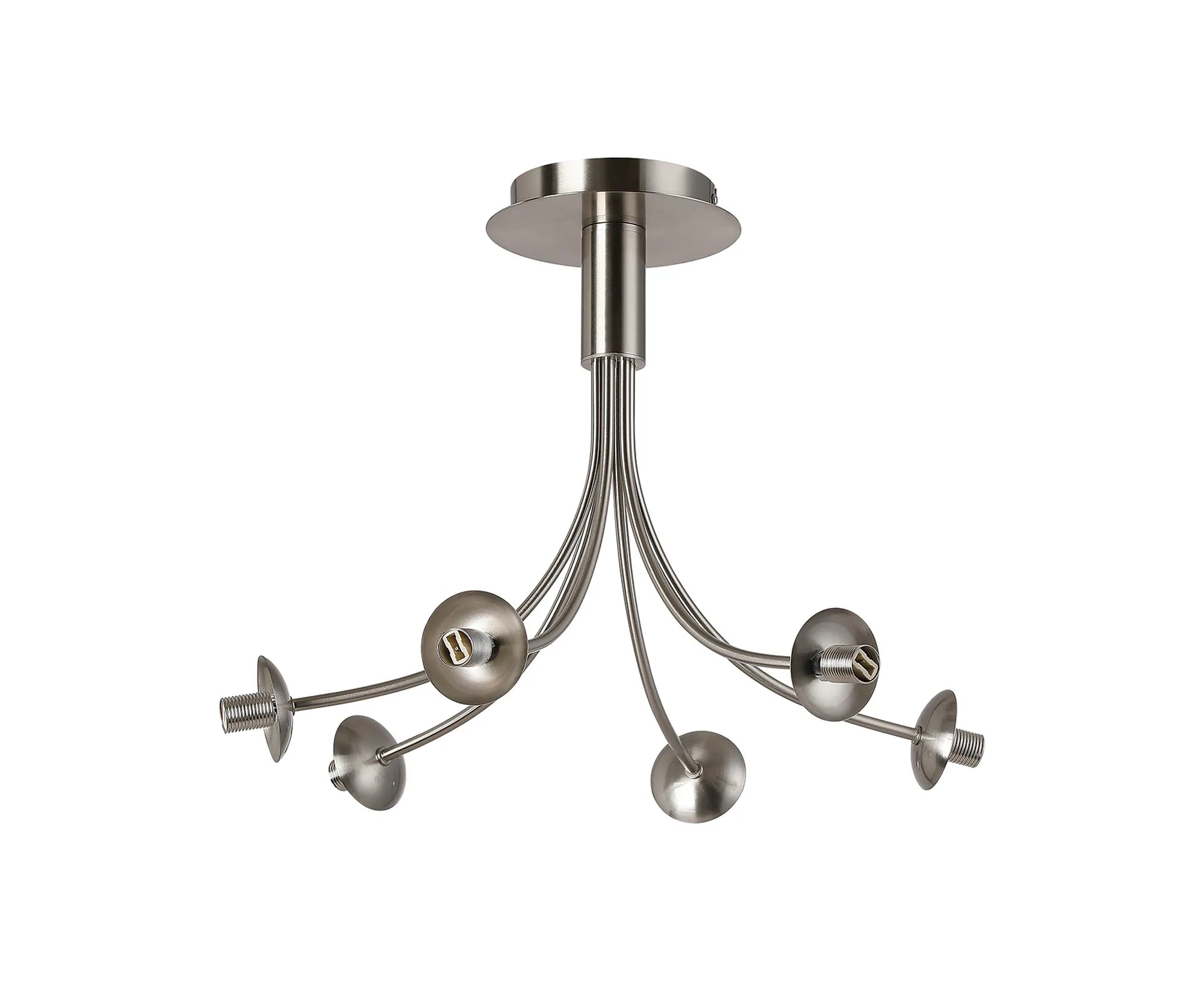 Deacon Semi-Flush Curved Arm Ceiling Light - (Frame Only) 6 Light - Satin Nickel
