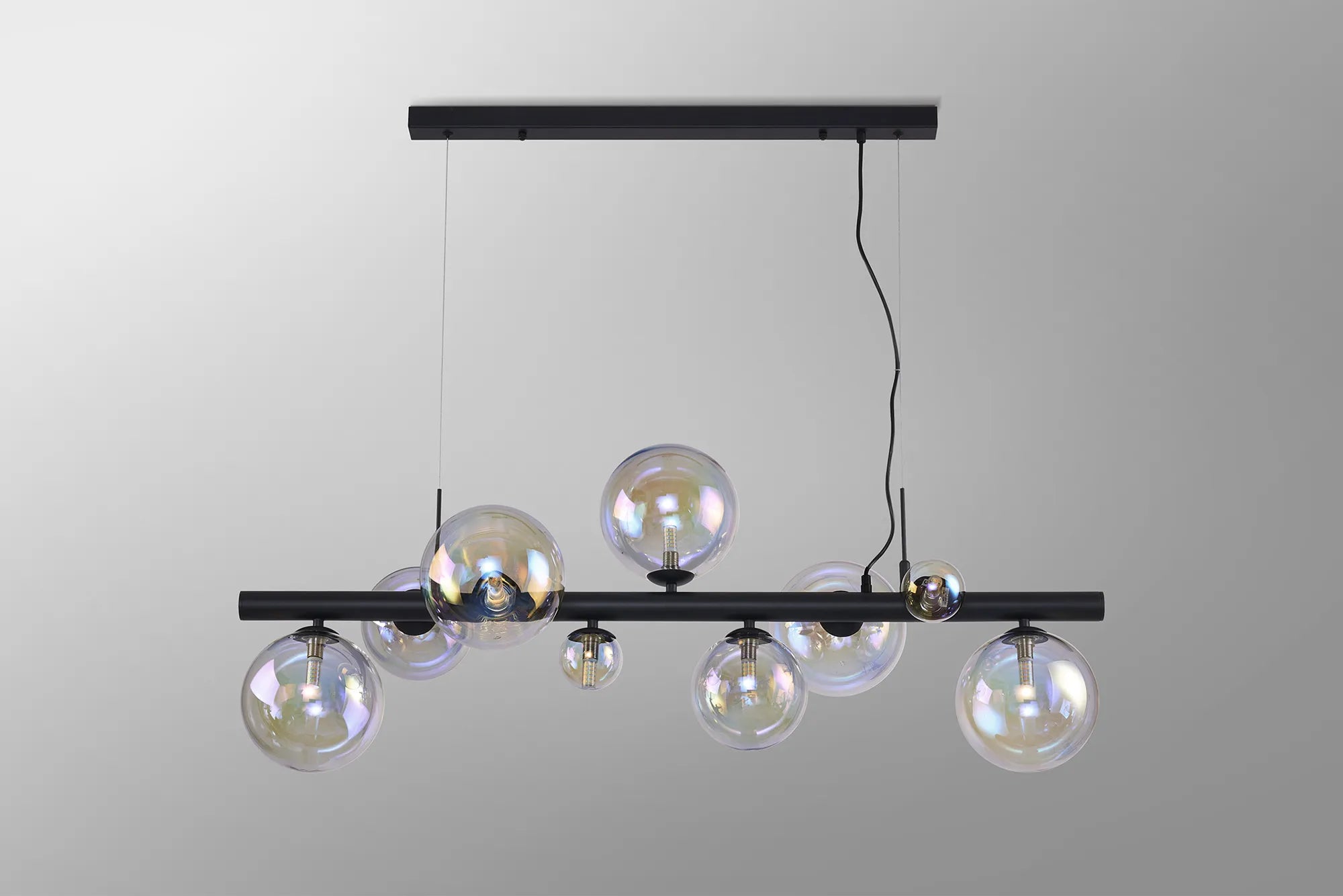 Deacon Linear Pendant 9 Light - Satin Black Iridescent Plated Glass