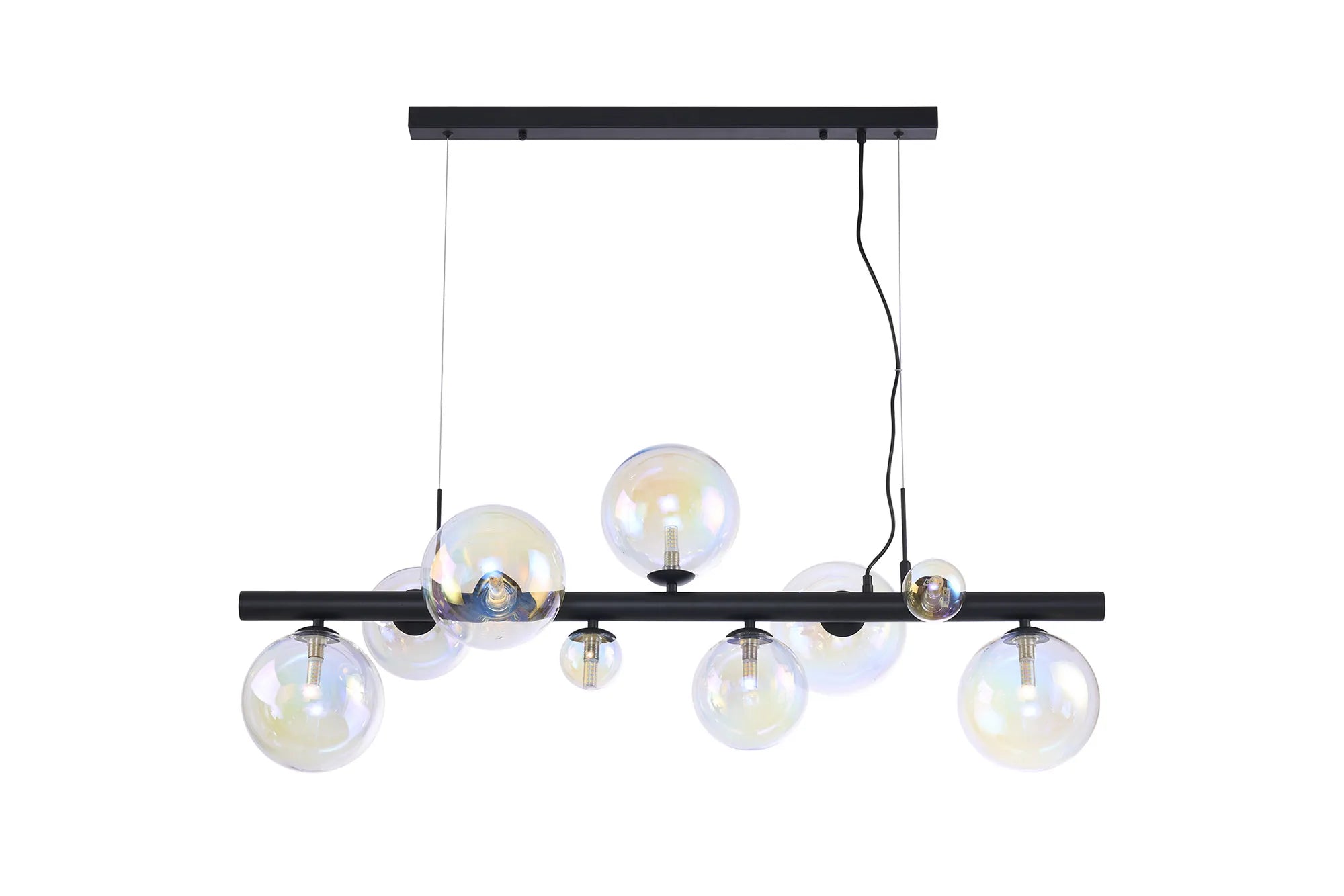 Deacon Linear Pendant 9 Light - Satin Black Iridescent Plated Glass
