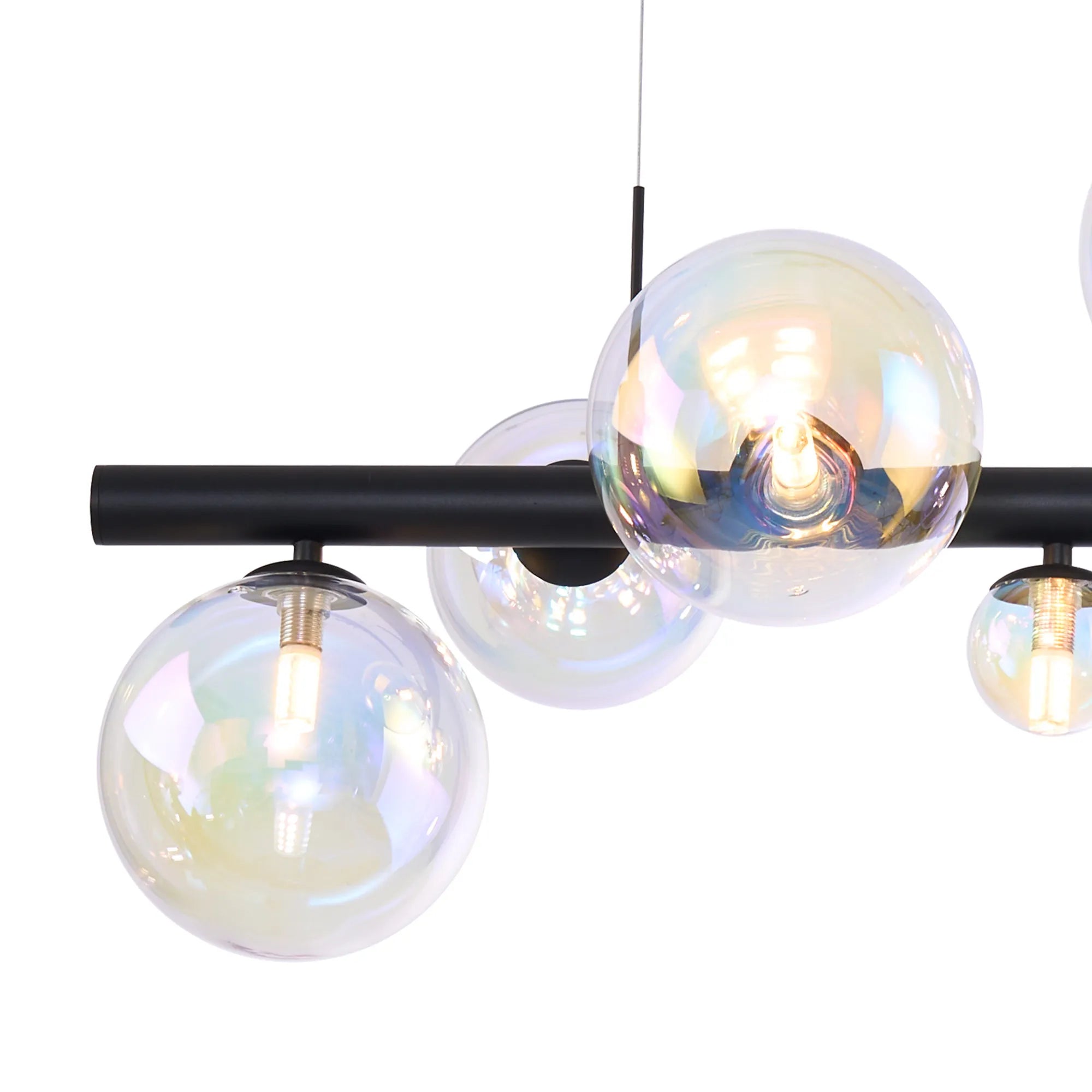 Deacon Linear Pendant 9 Light - Satin Black Iridescent Plated Glass