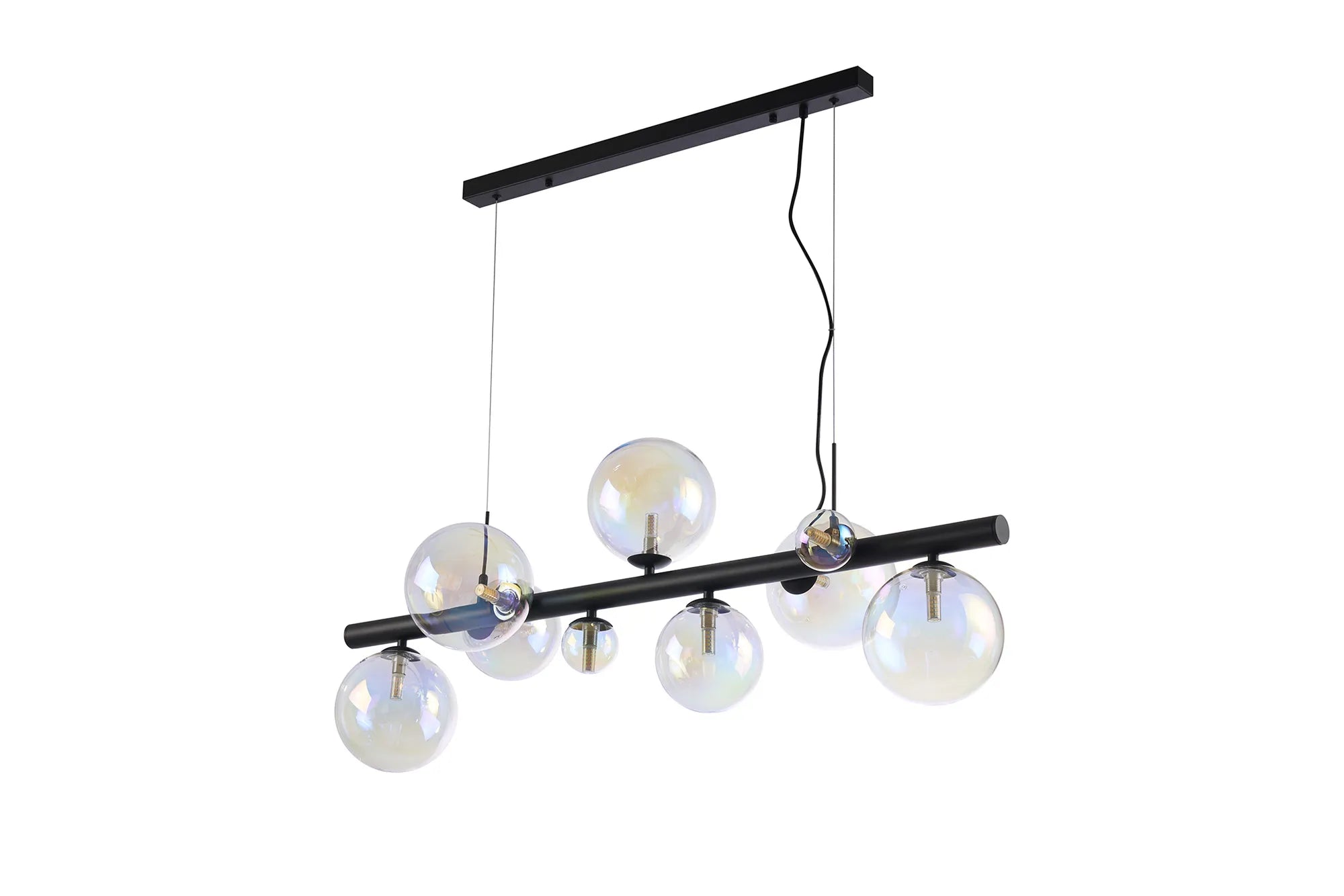 Deacon Linear Pendant 9 Light - Satin Black Iridescent Plated Glass