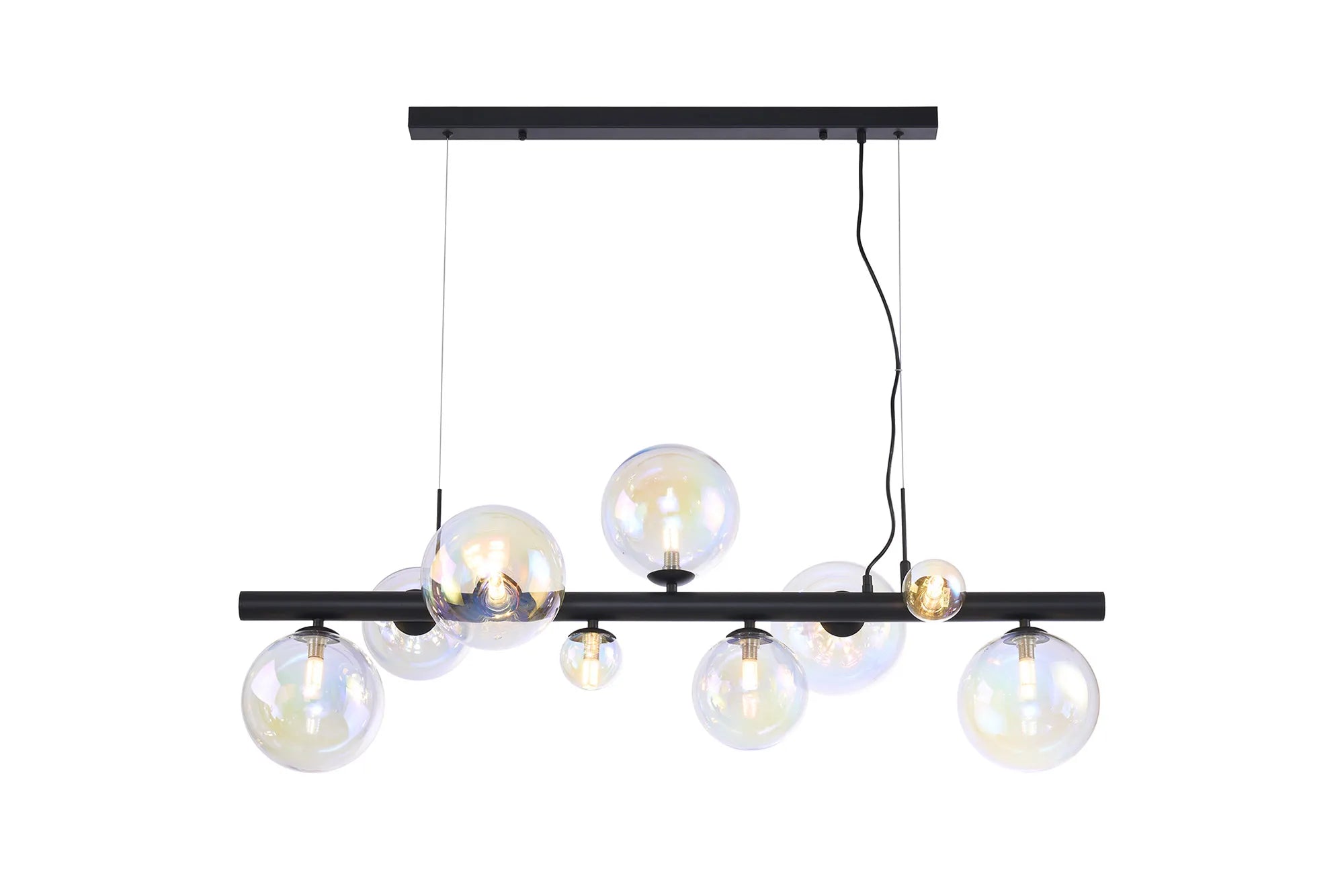 Deacon Linear Pendant 9 Light - Satin Black Iridescent Plated Glass