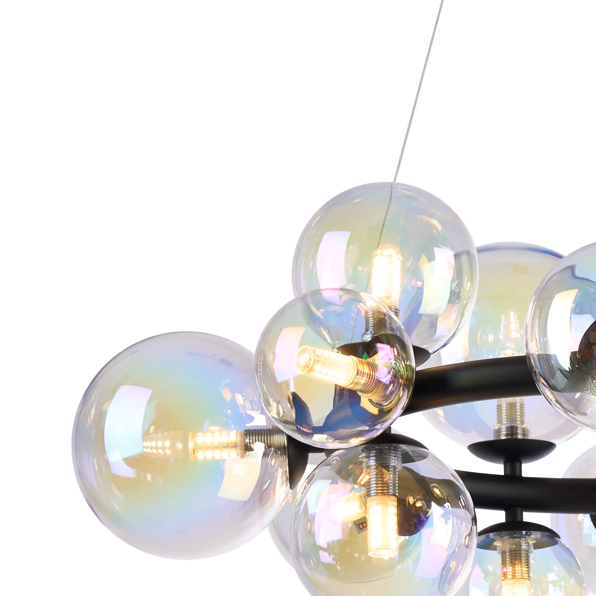 Deacon Circular Pendant 16 Light - Satin Black Iridescent Plated Glass