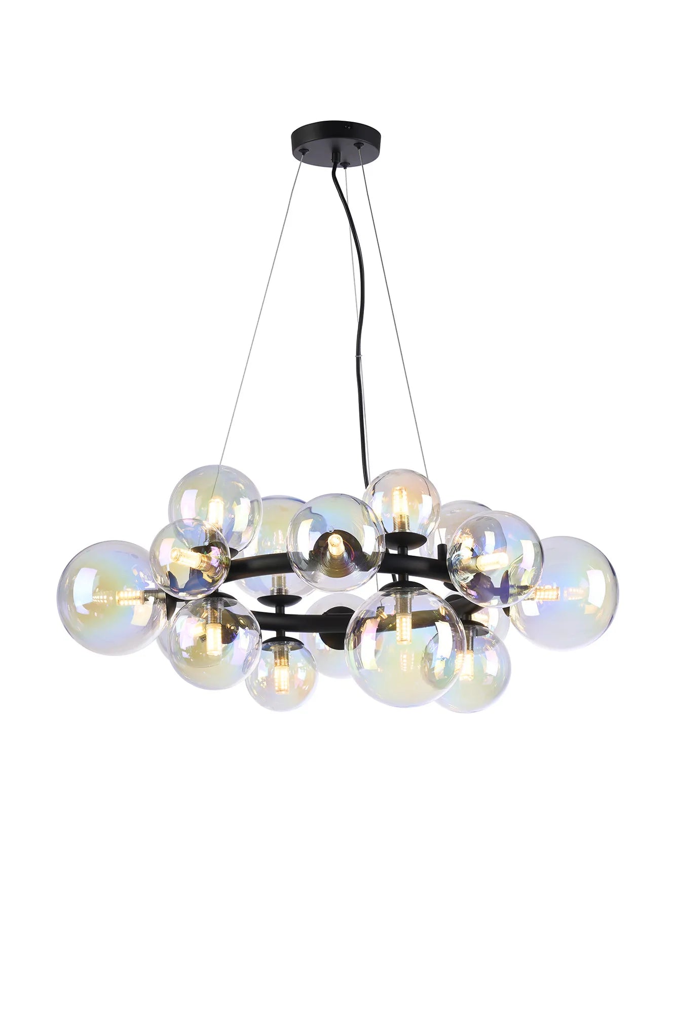 Deacon Circular Pendant 16 Light - Satin Black Iridescent Plated Glass