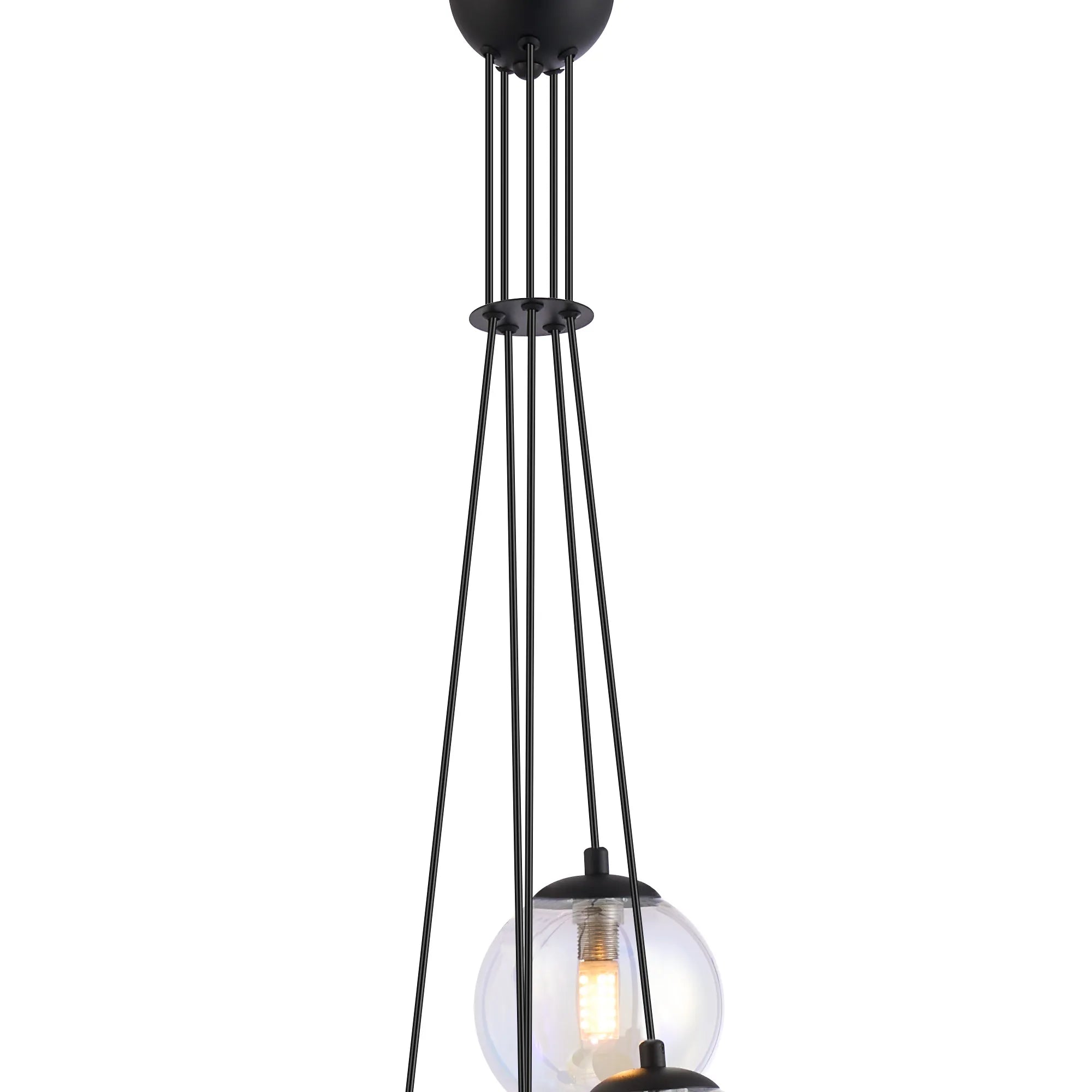 Deacon Pendant 5 Light - Satin Black Iridescent Plated Glass