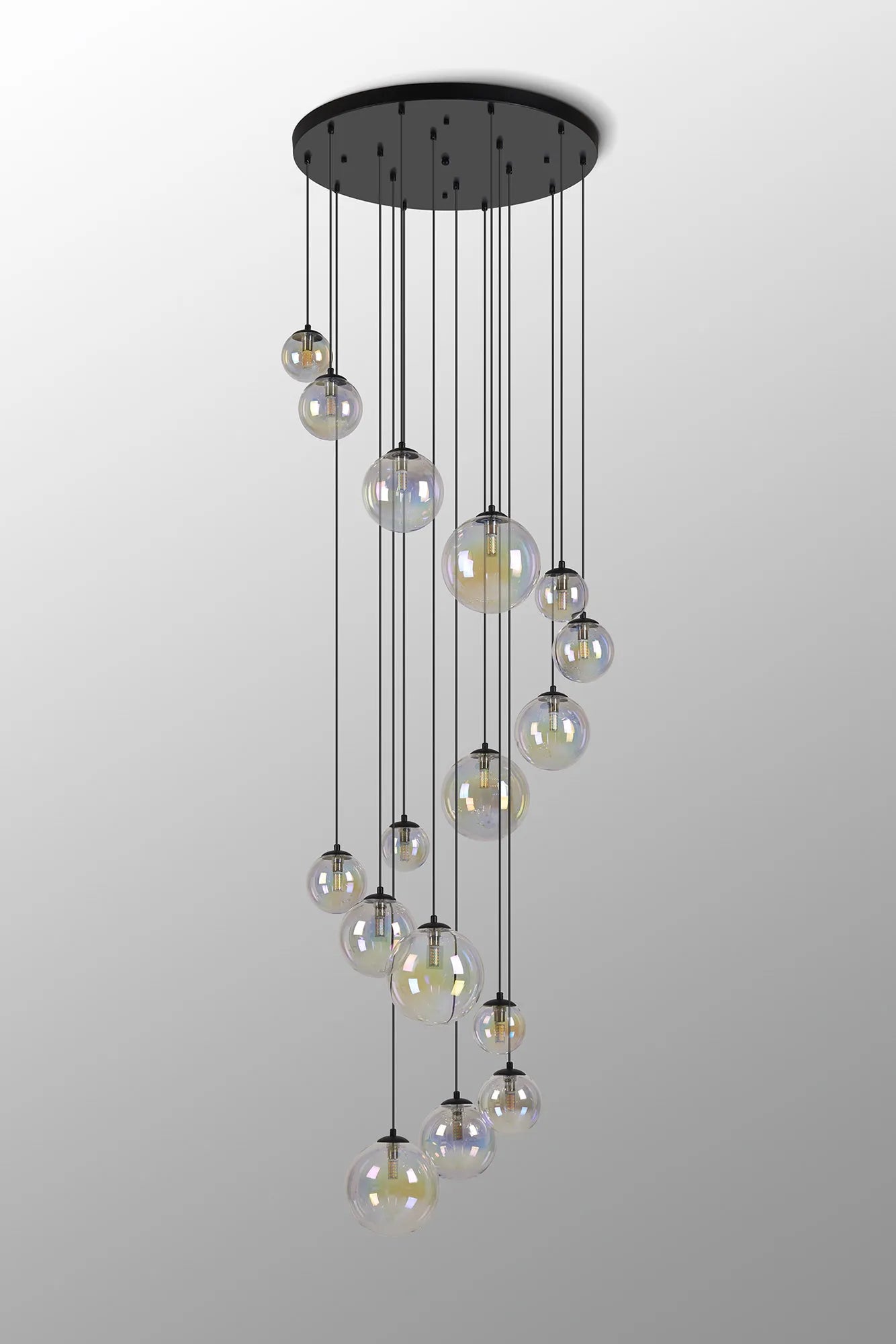 Deacon Pendant 16 Light - Satin Black Iridescent Plated Glass
