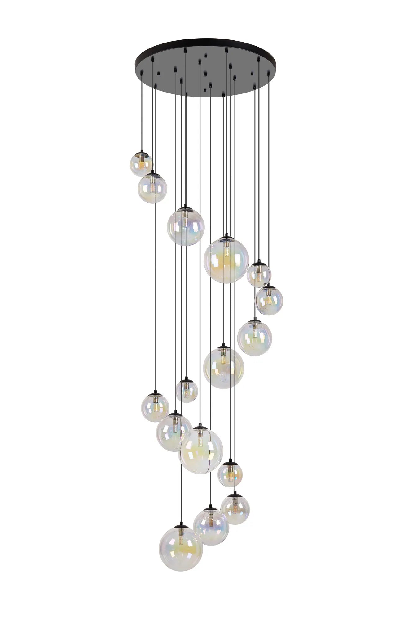 Deacon Pendant 16 Light - Satin Black Iridescent Plated Glass