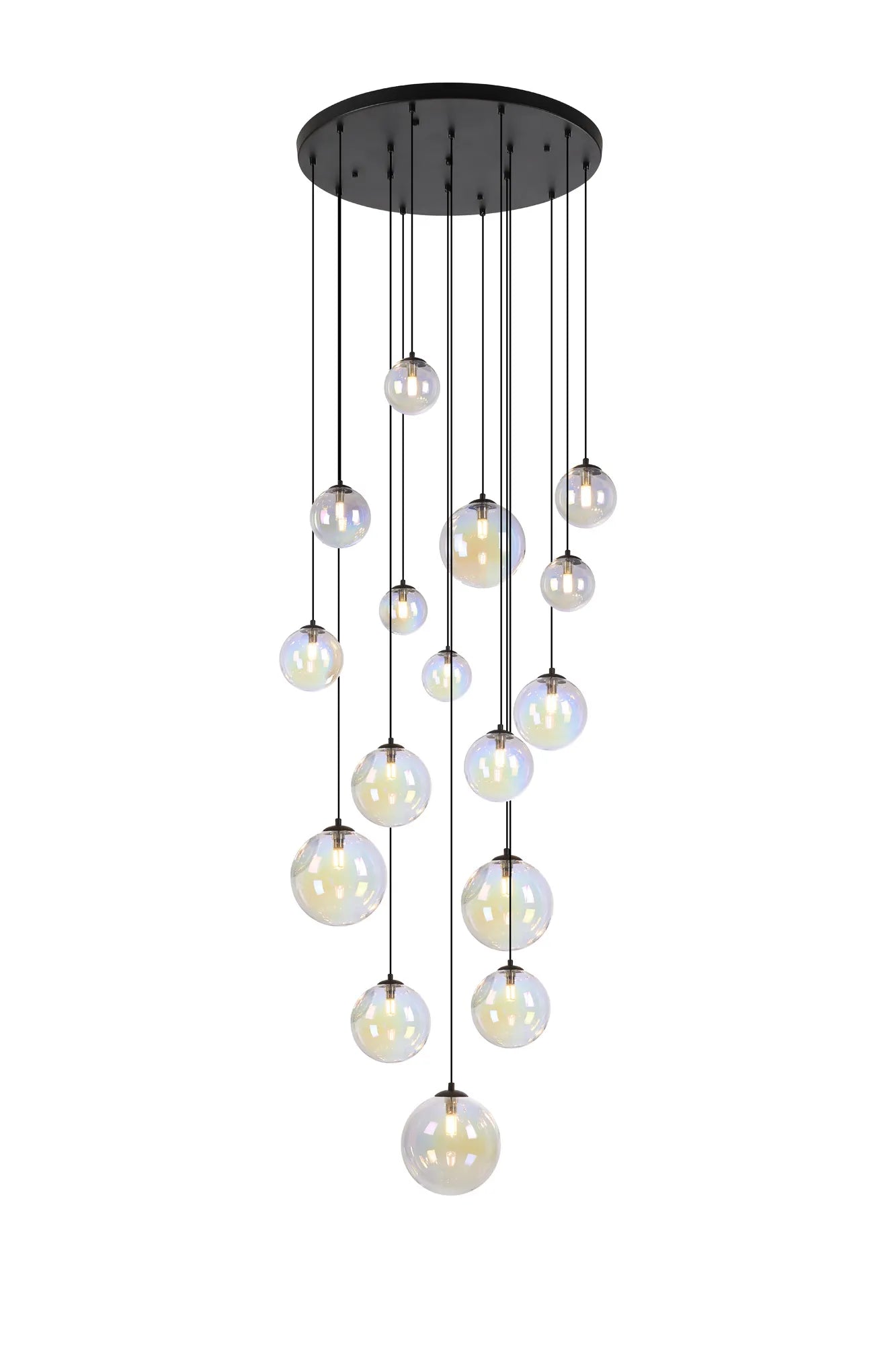 Deacon Pendant 16 Light - Satin Black Iridescent Plated Glass