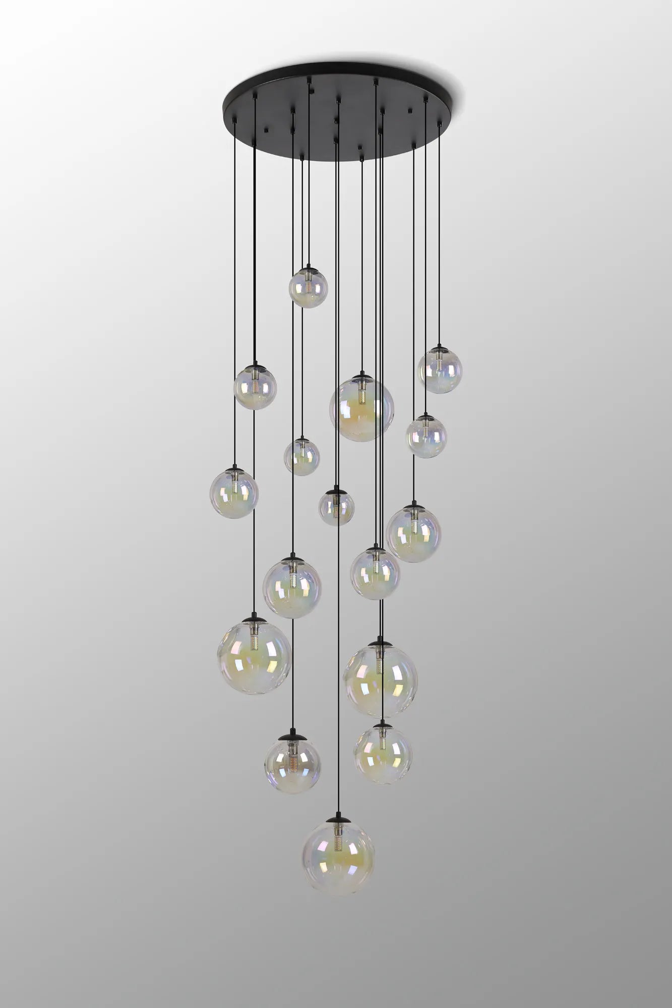 Deacon Pendant 16 Light - Satin Black Iridescent Plated Glass