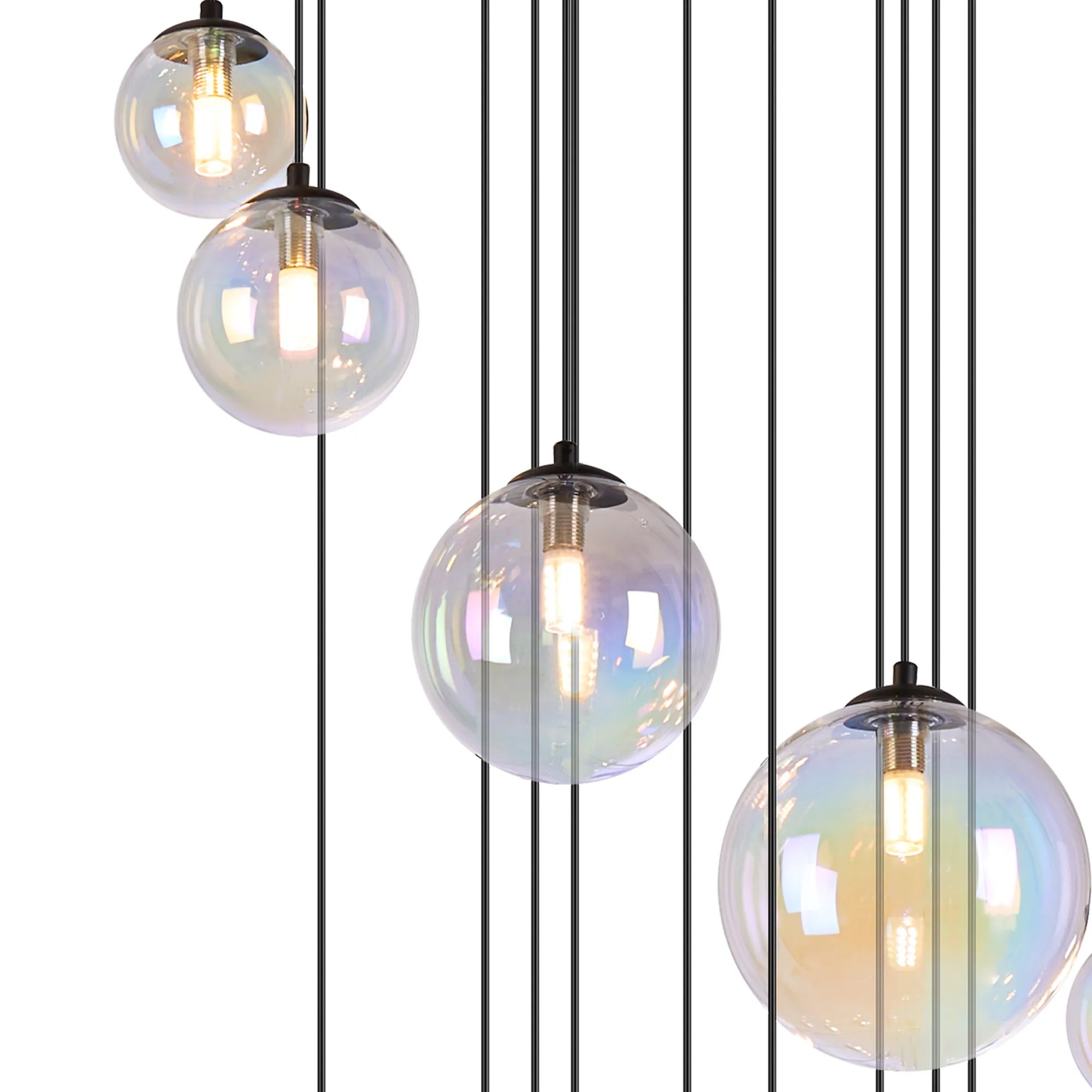 Deacon Pendant 16 Light - Satin Black Iridescent Plated Glass