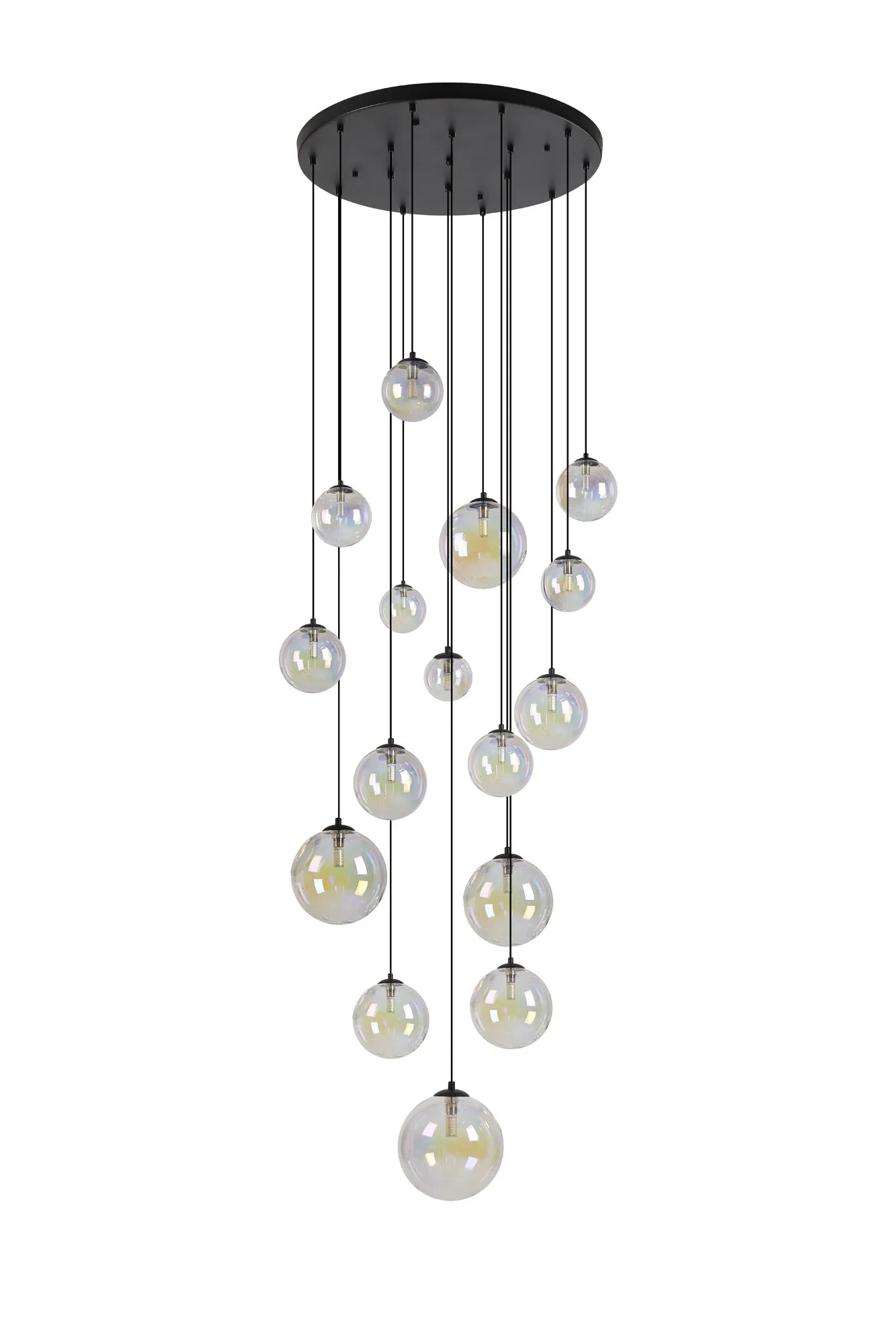 Deacon Pendant 16 Light - Satin Black Iridescent Plated Glass