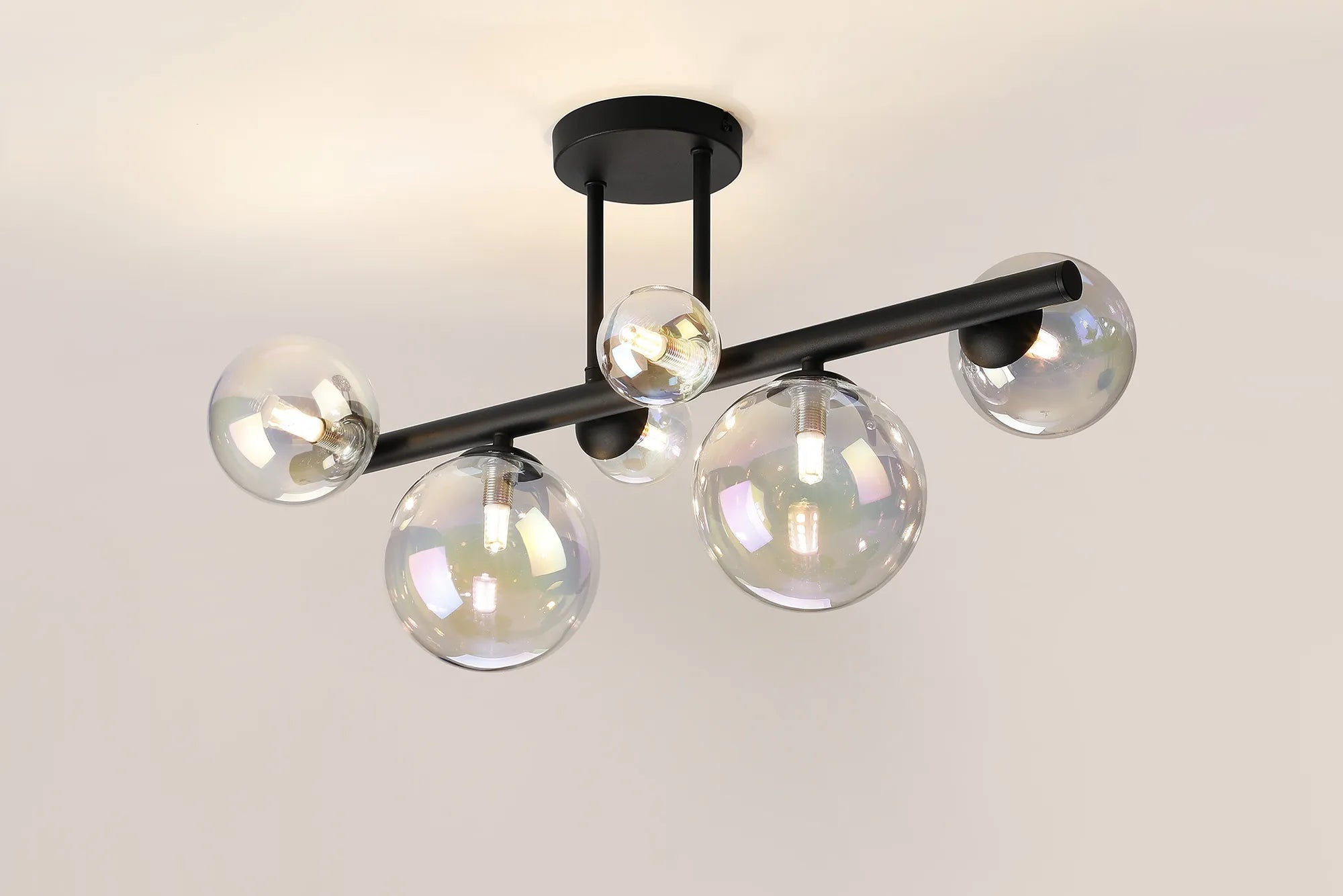 Deacon Semi Flush Ceiling Light - 6 Light - Satin Black Iridescent Plated Glass