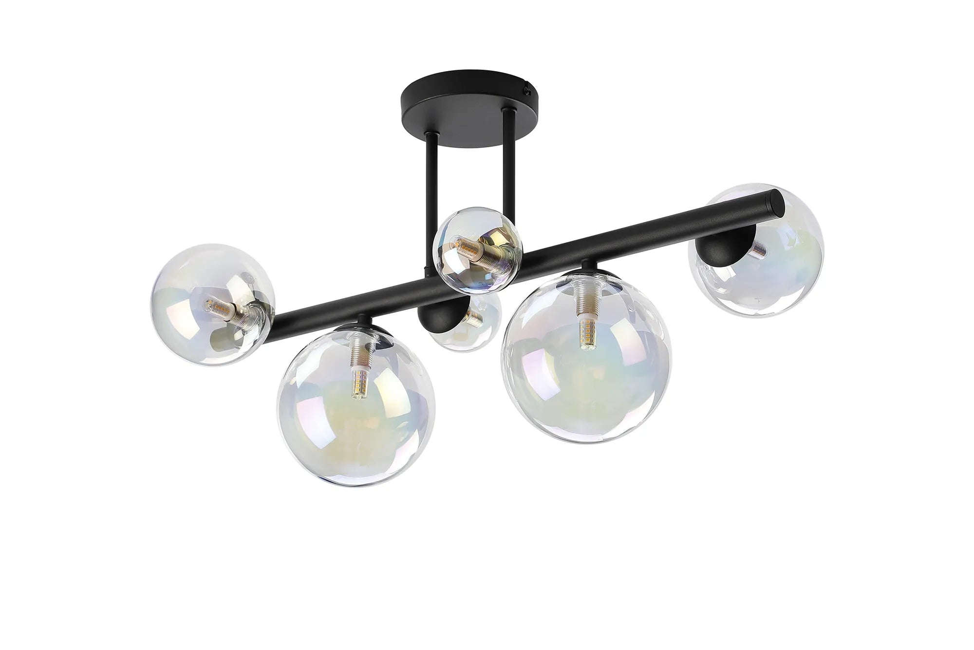 Deacon Semi Flush Ceiling Light - 6 Light - Satin Black Iridescent Plated Glass