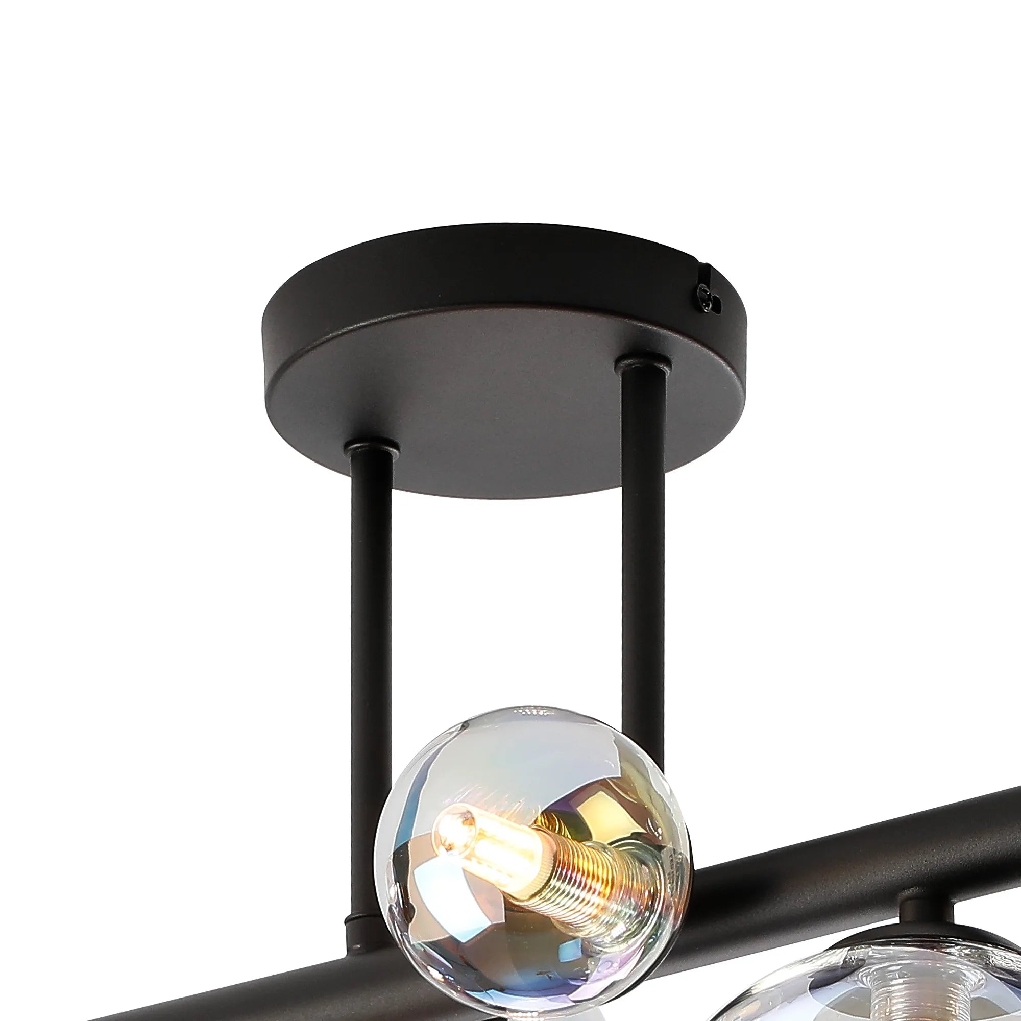 Deacon Semi Flush Ceiling Light - 6 Light - Satin Black Iridescent Plated Glass