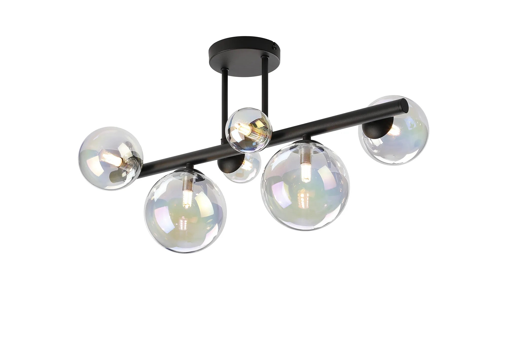 Deacon Semi Flush Ceiling Light - 6 Light - Satin Black Iridescent Plated Glass