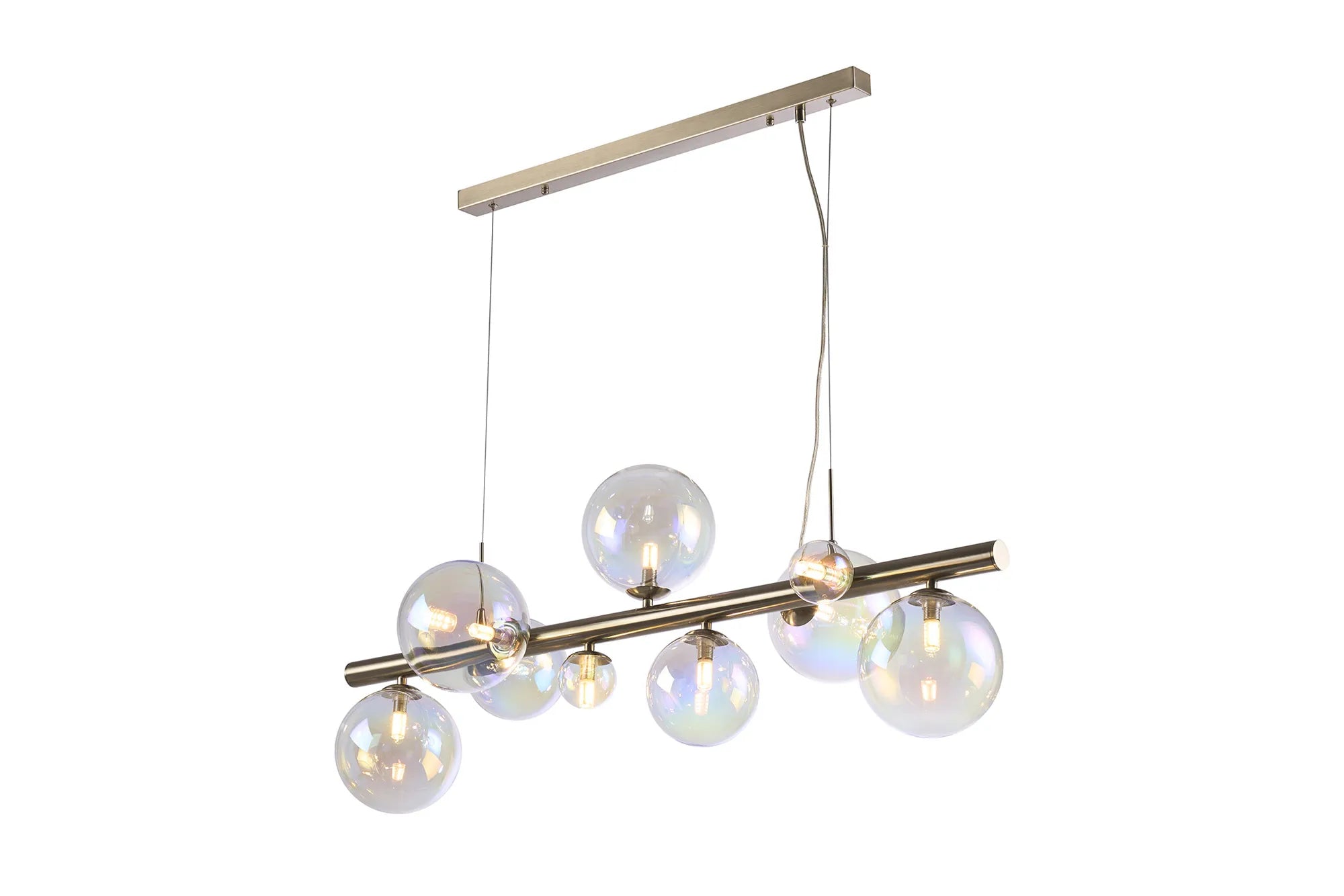 Deacon Linear Pendant 9 Light - Satin Nickel Iridescent Plated Glass