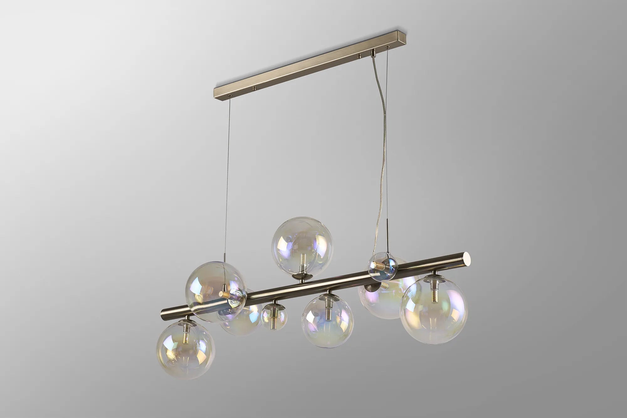 Deacon Linear Pendant 9 Light - Satin Nickel Iridescent Plated Glass