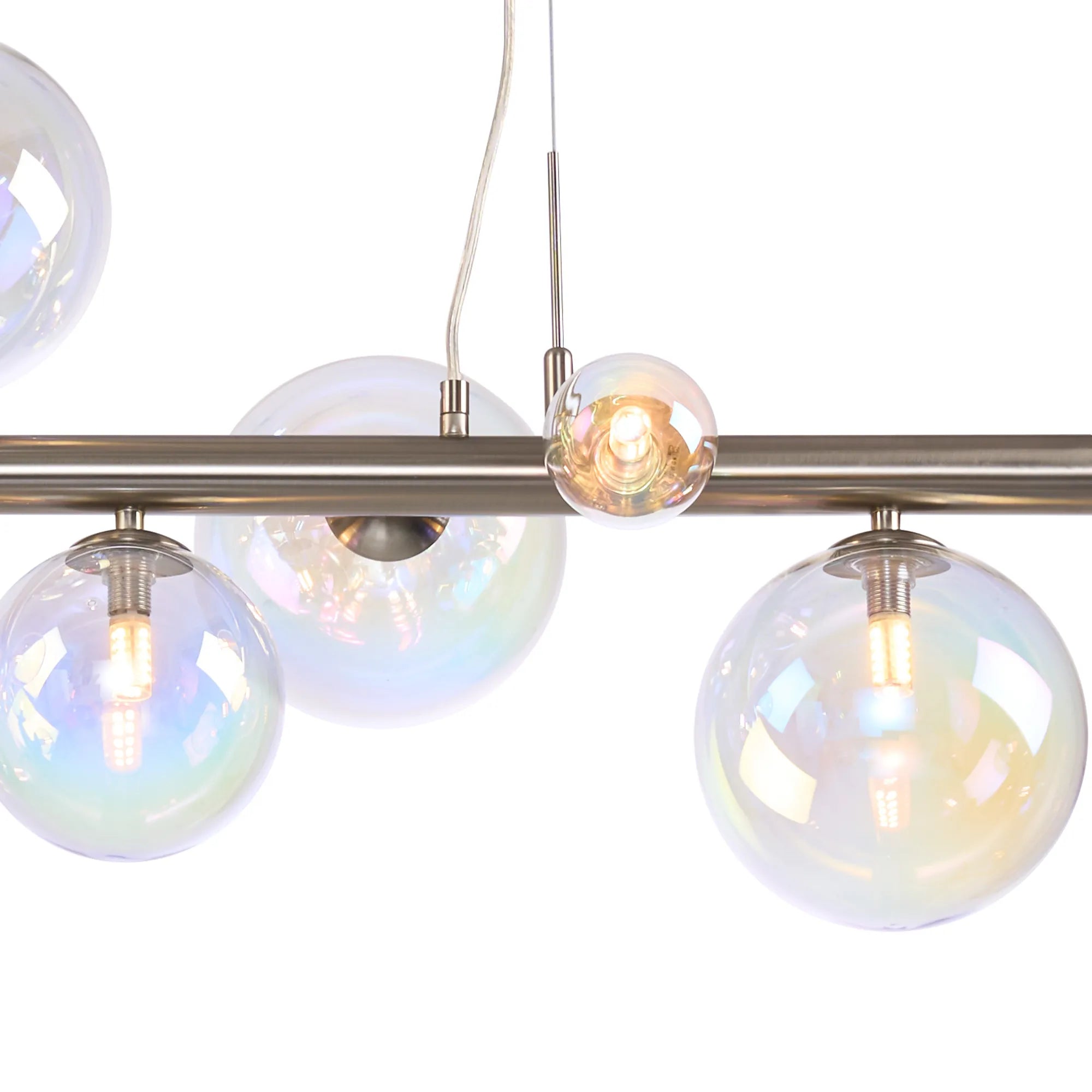Deacon Linear Pendant 9 Light - Satin Nickel Iridescent Plated Glass