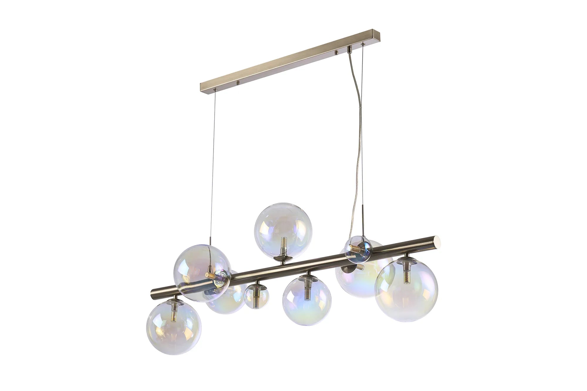 Deacon Linear Pendant 9 Light - Satin Nickel Iridescent Plated Glass