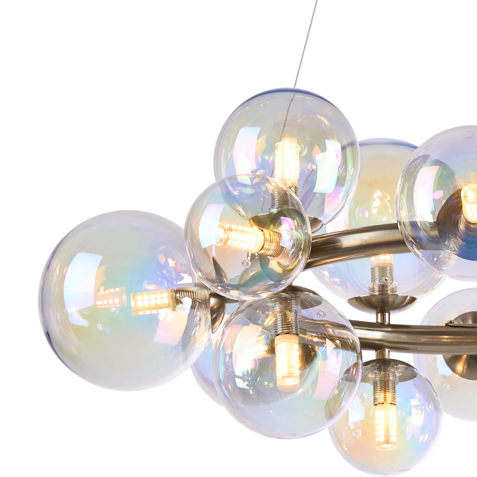 Deacon Circular Pendant 16 Light - Satin Nickel Iridescent Plated Glass