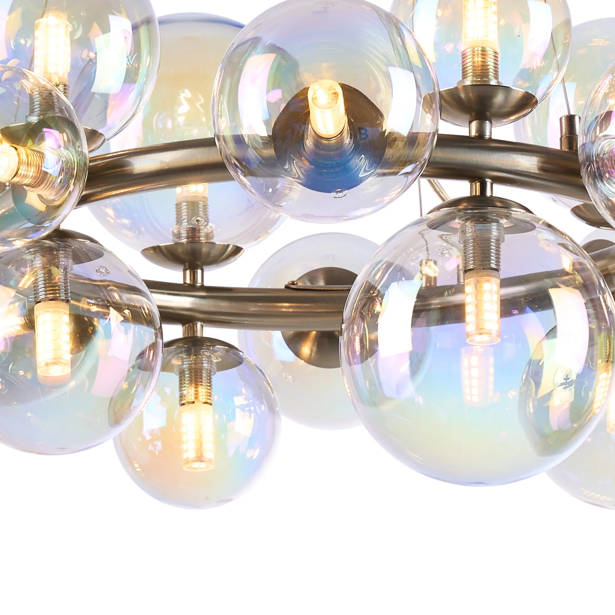 Deacon Circular Pendant 16 Light - Satin Nickel Iridescent Plated Glass