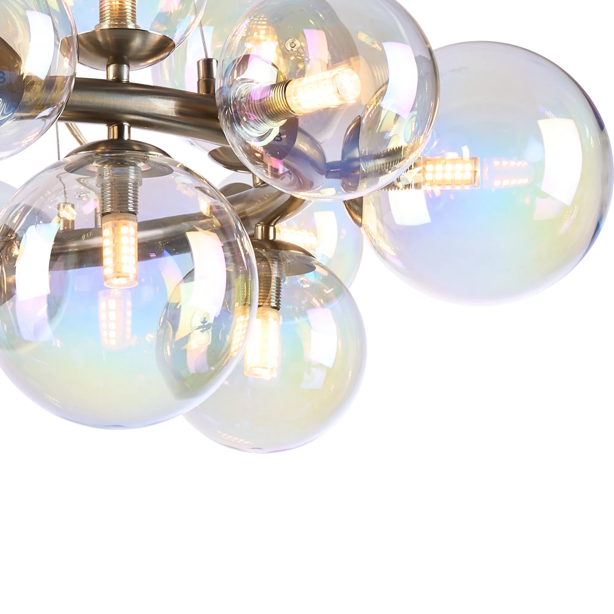Deacon Circular Pendant 16 Light - Satin Nickel Iridescent Plated Glass