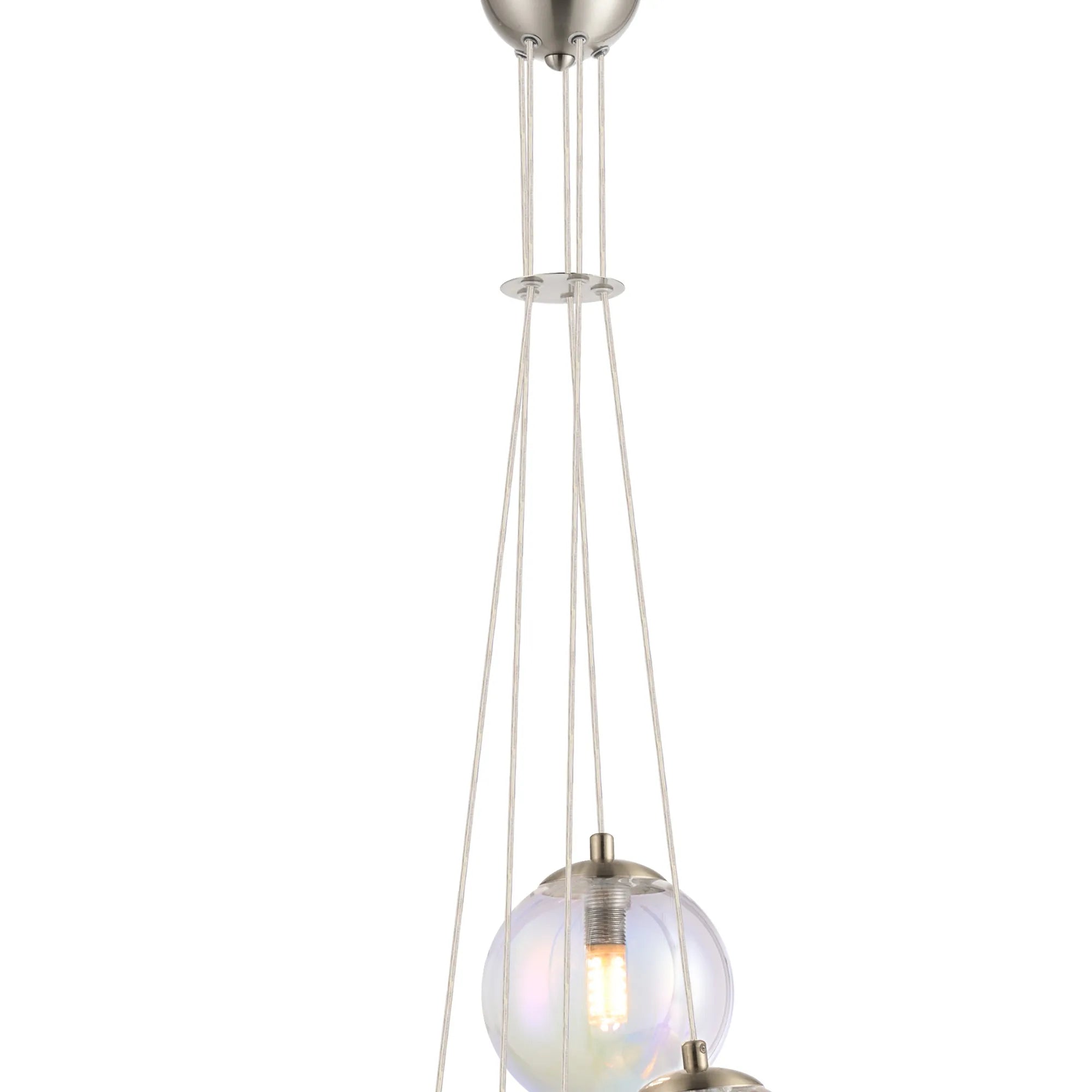 Deacon Pendant 5 Light - Satin Nickel Iridescent Plated Glass