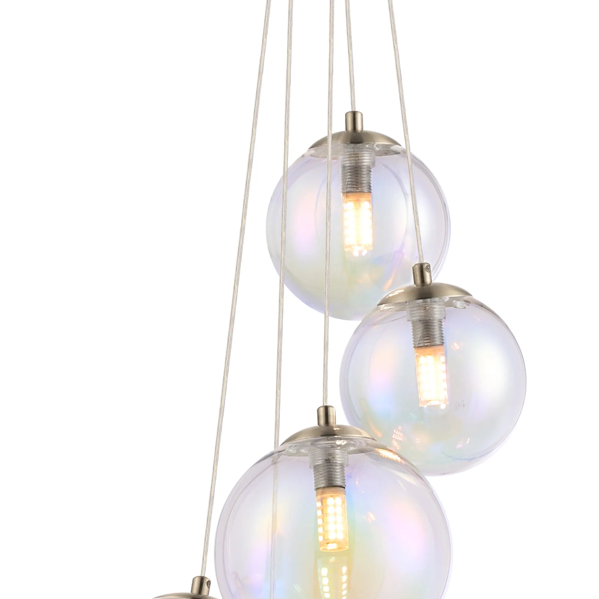 Deacon Pendant 5 Light - Satin Nickel Iridescent Plated Glass