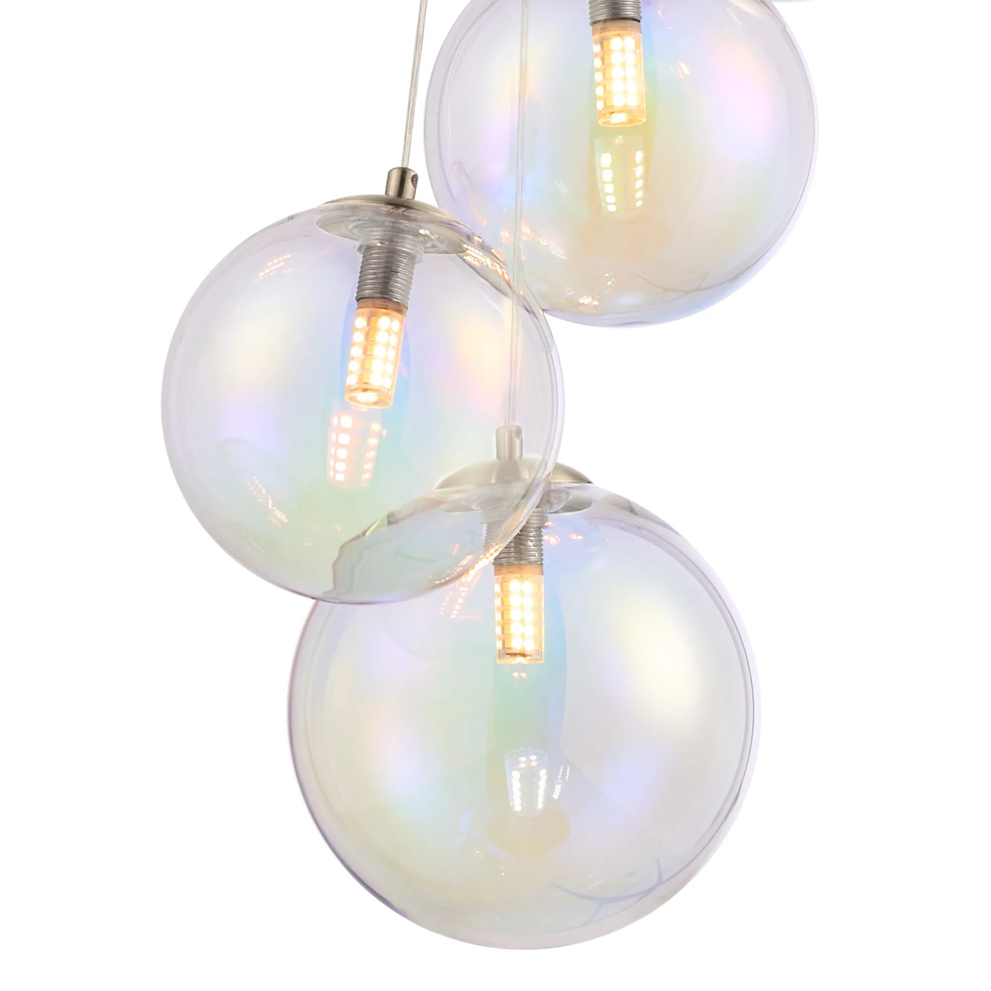 Deacon Pendant 5 Light - Satin Nickel Iridescent Plated Glass