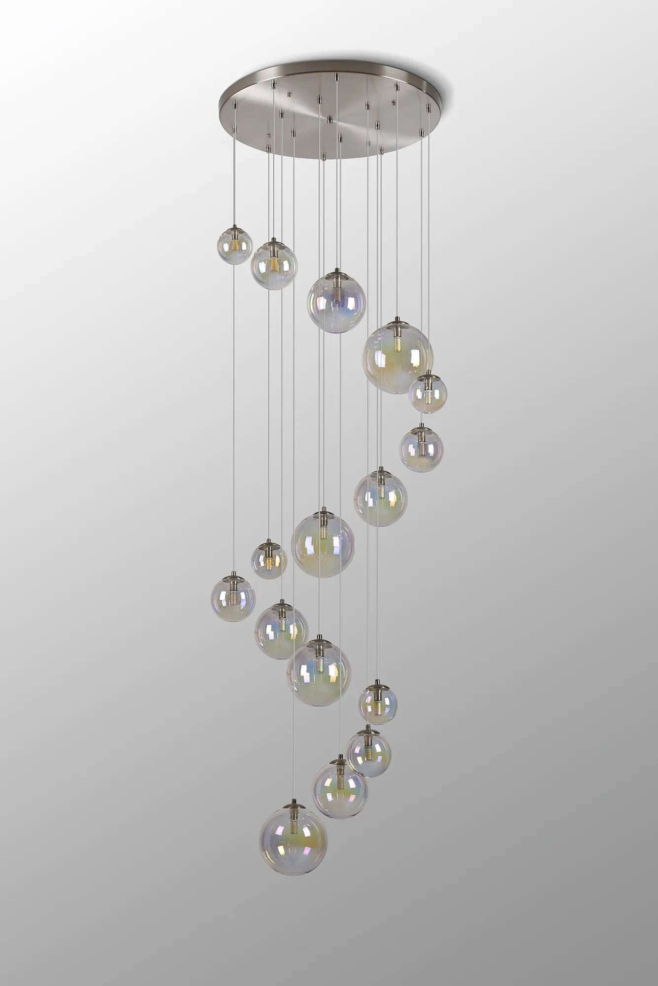 Deacon Pendant 16 Light - Satin Nickel Iridescent Plated Glass