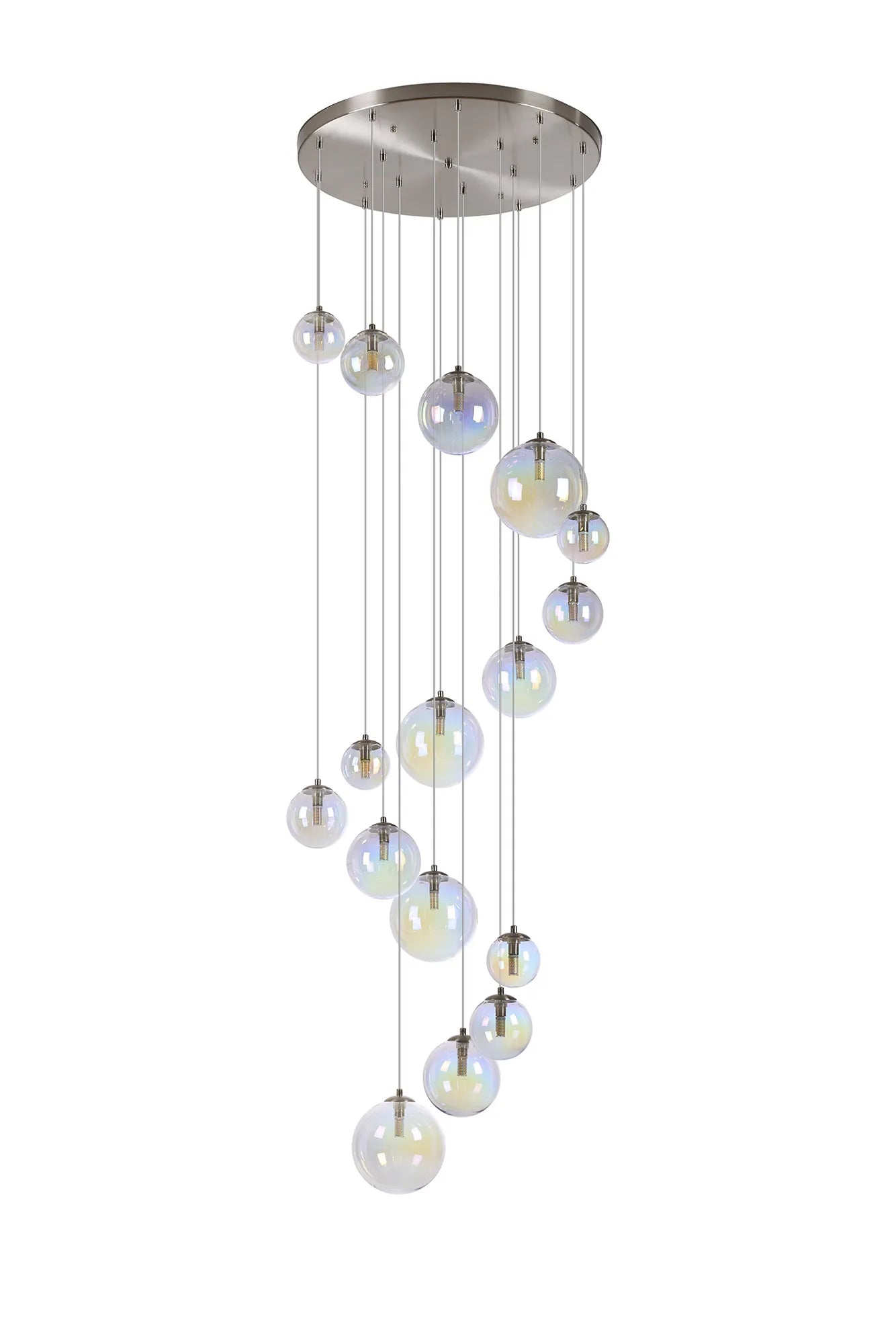 Deacon Pendant 16 Light - Satin Nickel Iridescent Plated Glass