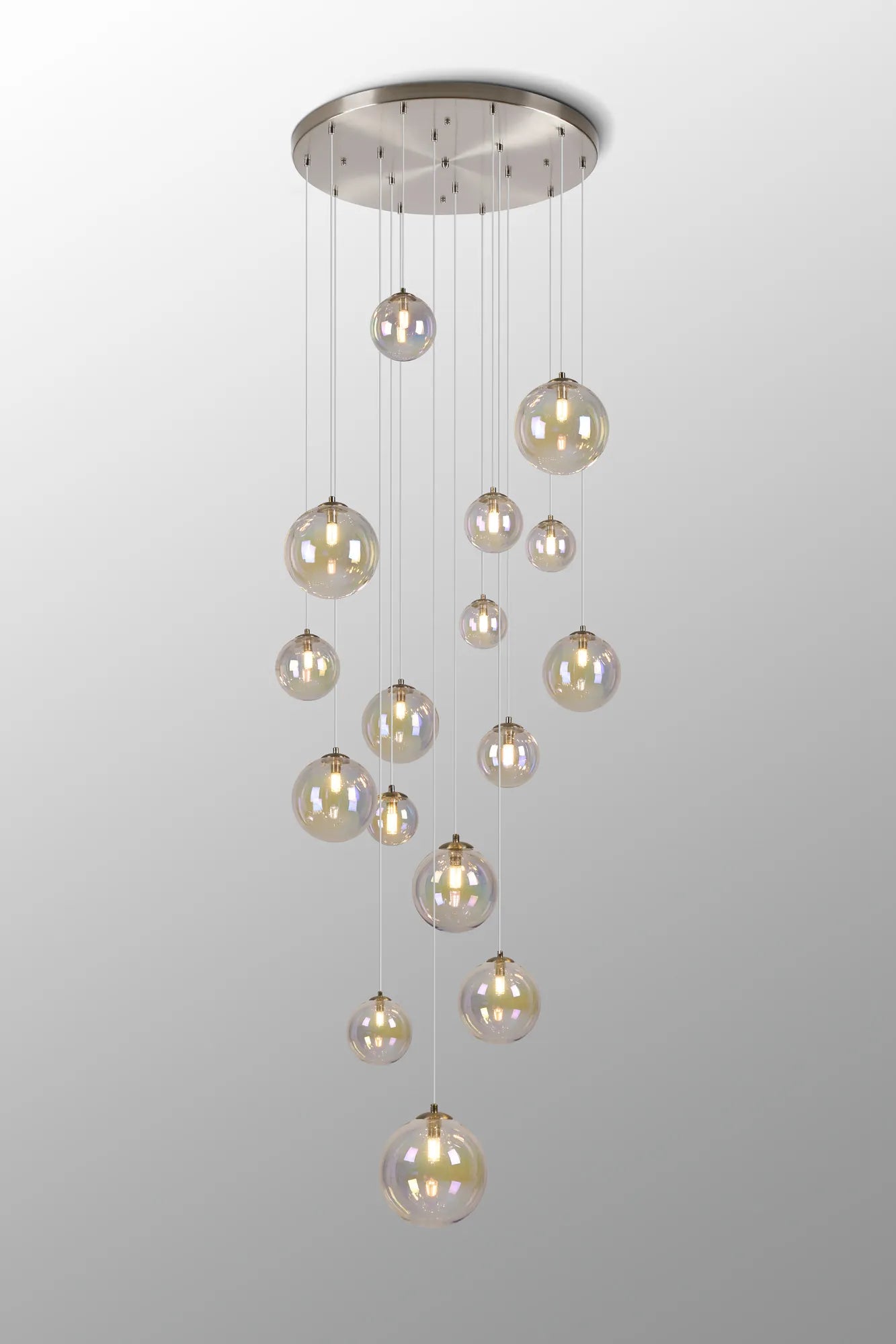 Deacon Pendant 16 Light - Satin Nickel Iridescent Plated Glass