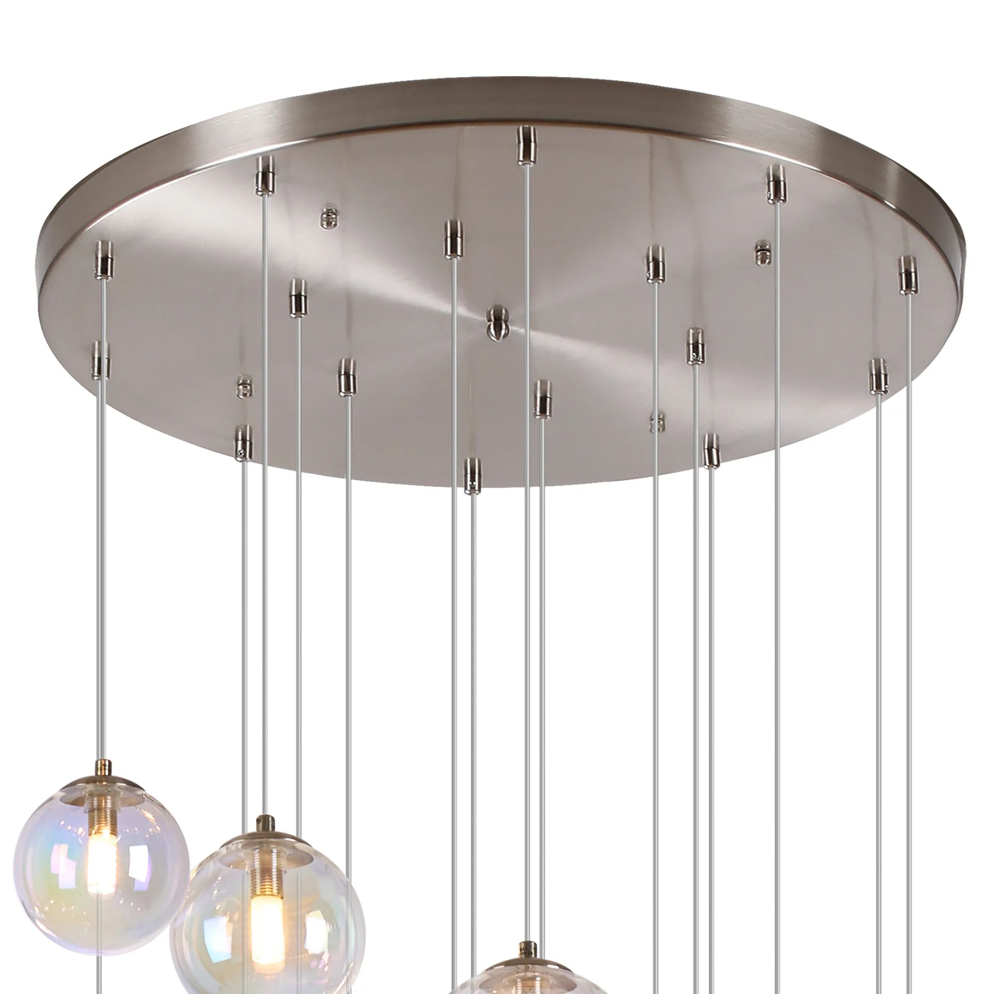 Deacon Pendant 16 Light - Satin Nickel Iridescent Plated Glass