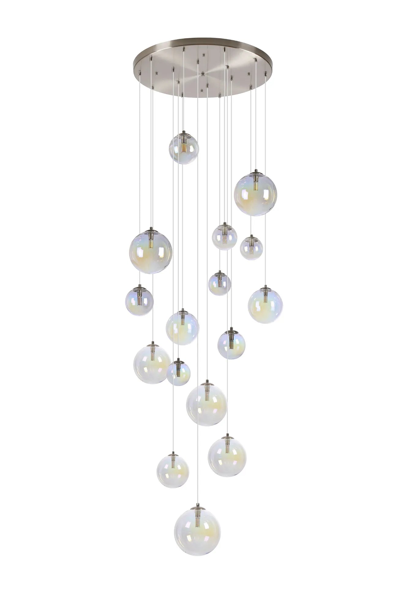 Deacon Pendant 16 Light - Satin Nickel Iridescent Plated Glass