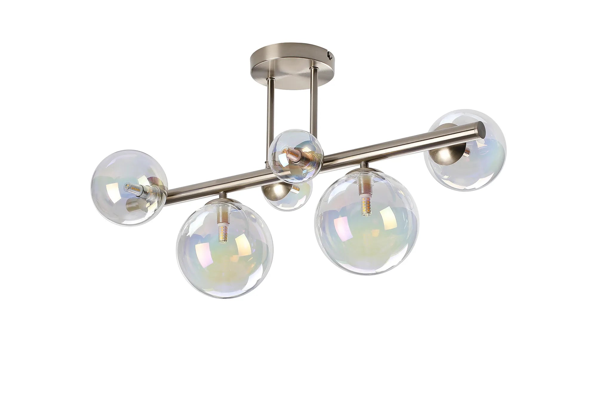 Deacon Semi Flush Ceiling Light - 6 Light - Satin Nickel Iridescent Plated Glass