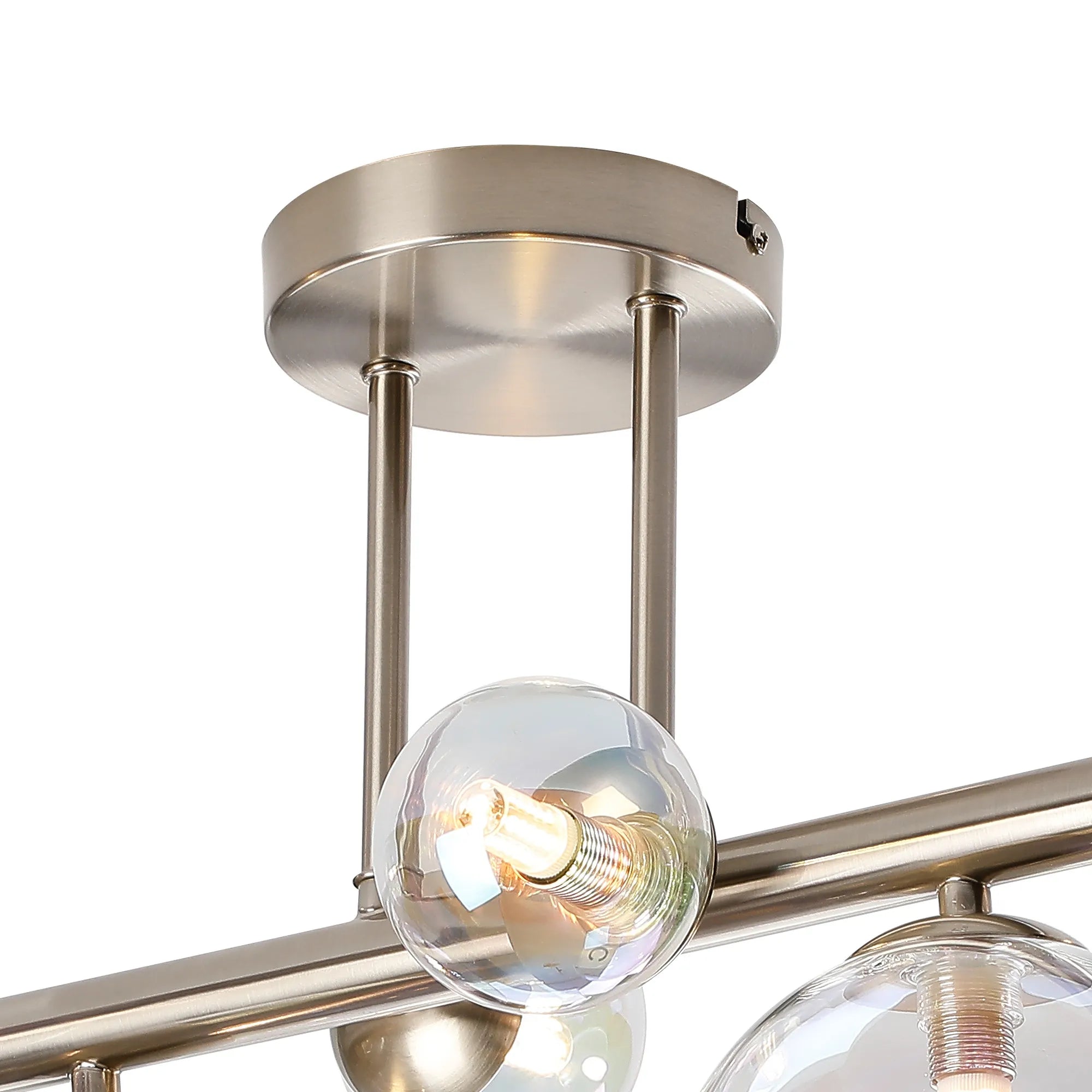 Deacon Semi Flush Ceiling Light - 6 Light - Satin Nickel Iridescent Plated Glass