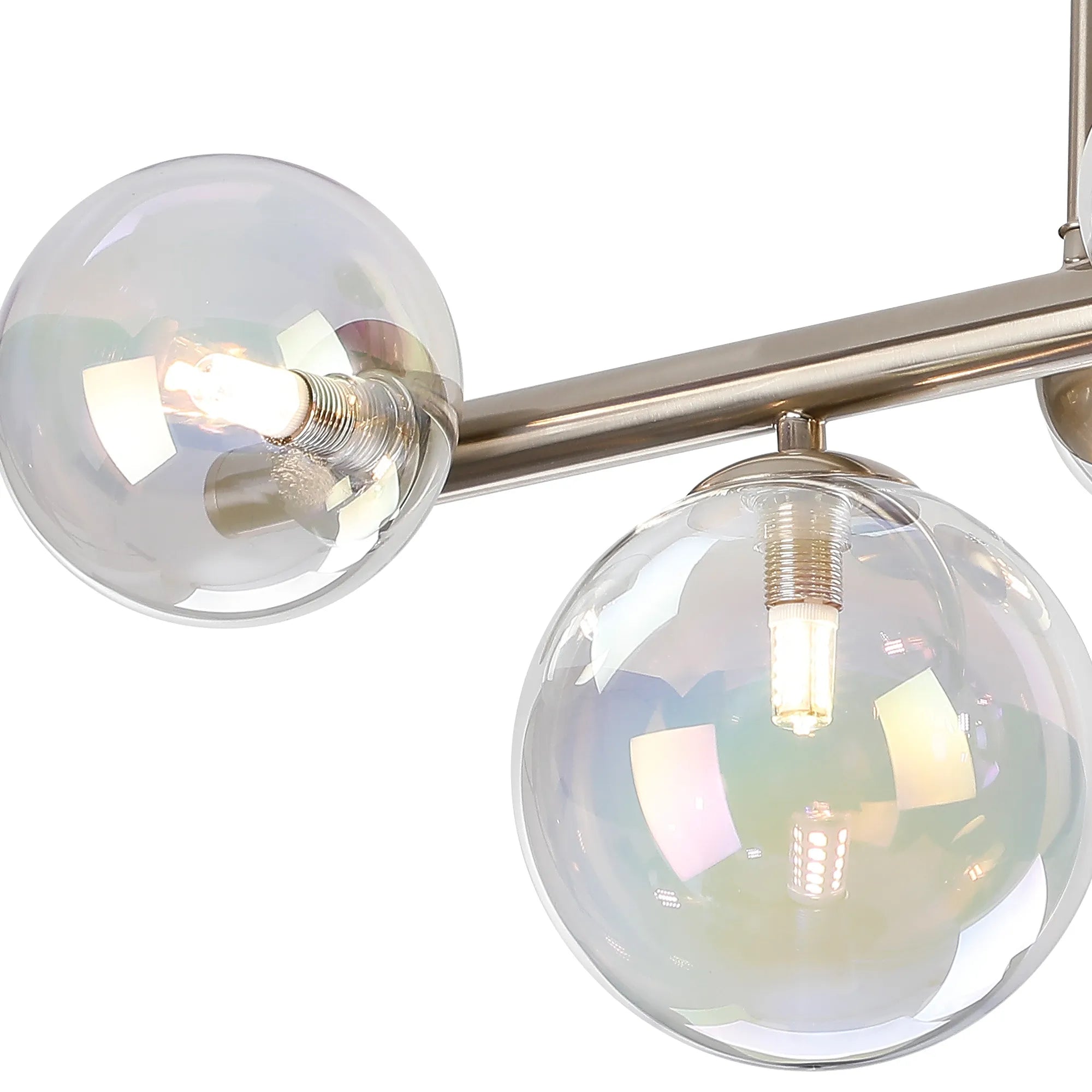 Deacon Semi Flush Ceiling Light - 6 Light - Satin Nickel Iridescent Plated Glass