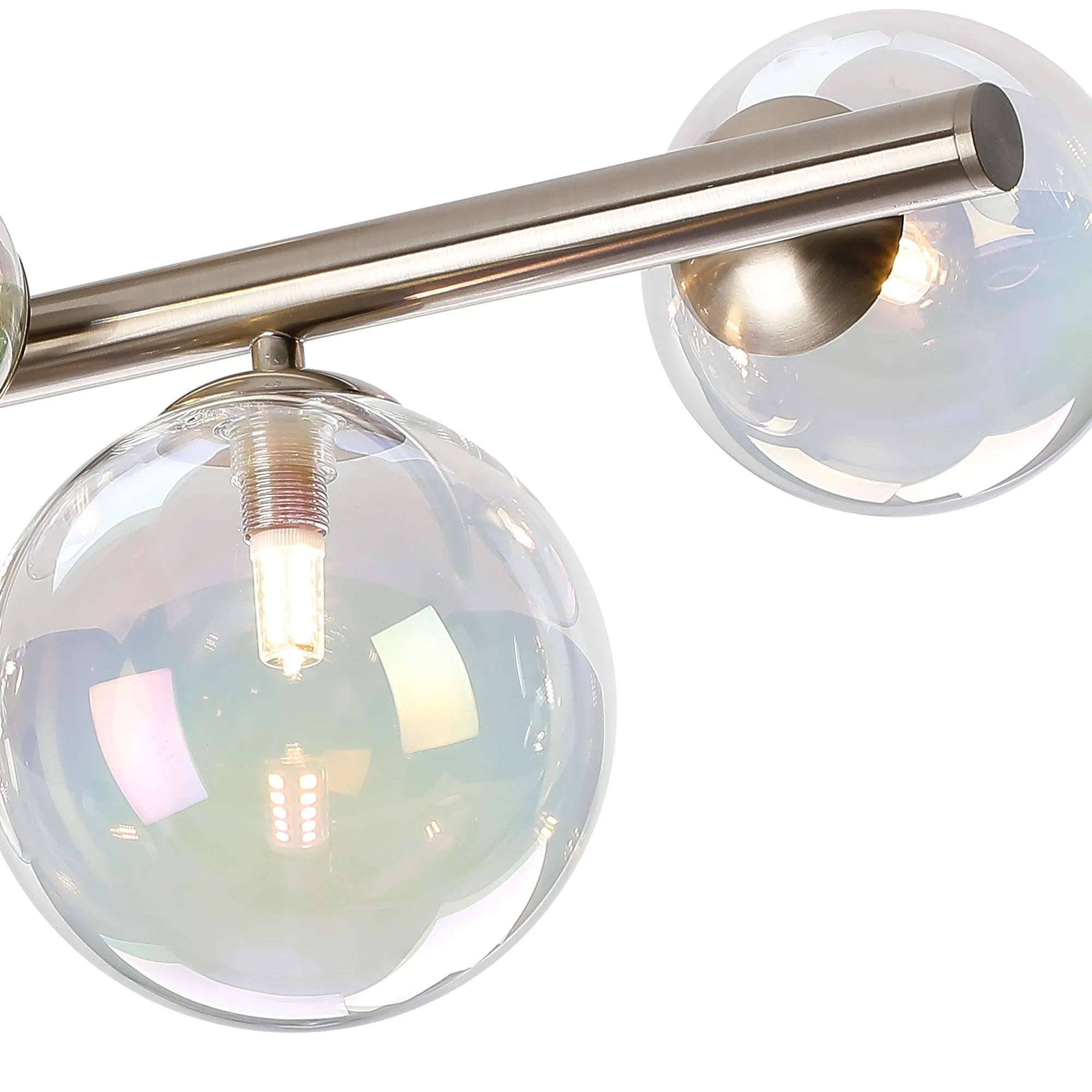 Deacon Semi Flush Ceiling Light - 6 Light - Satin Nickel Iridescent Plated Glass