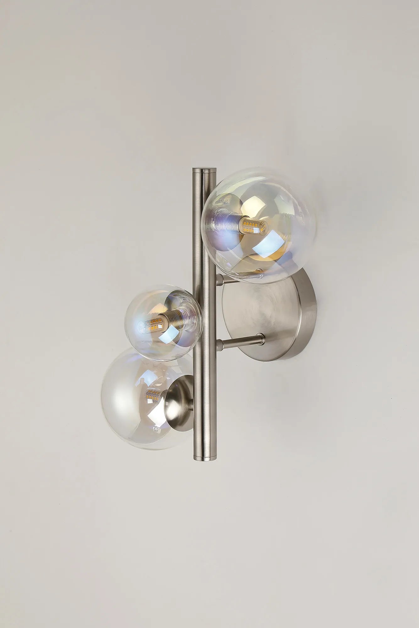 Deacon Wall Lamp 3 Light - Satin Nickel Iridescent Plated Glass