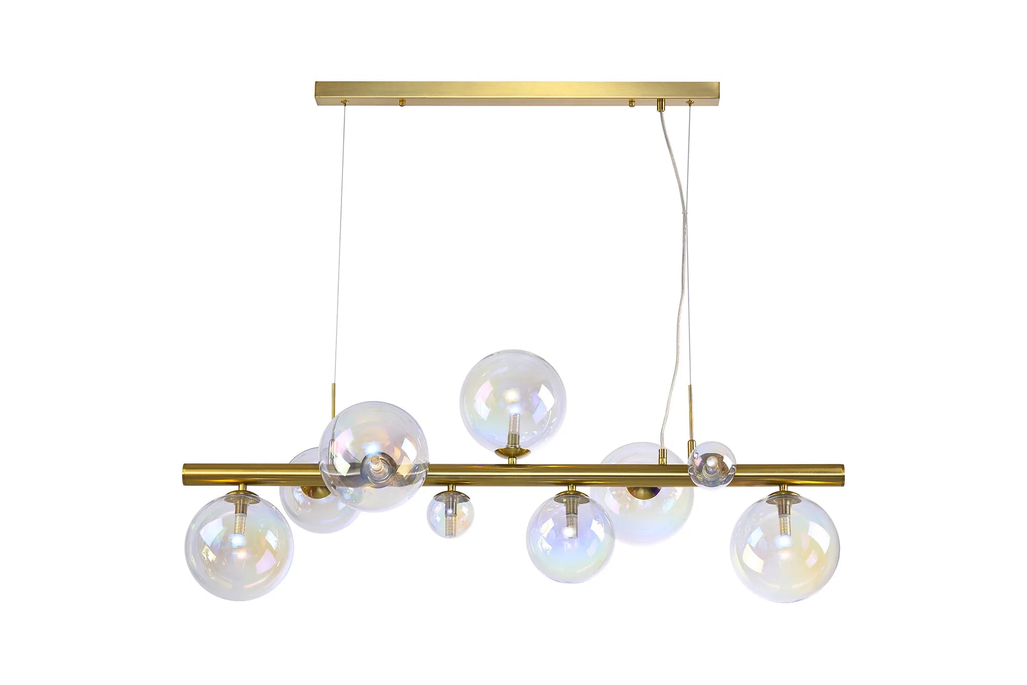 Deacon Linear Pendant 9 Light - Satin Gold Iridescent Plated Glass