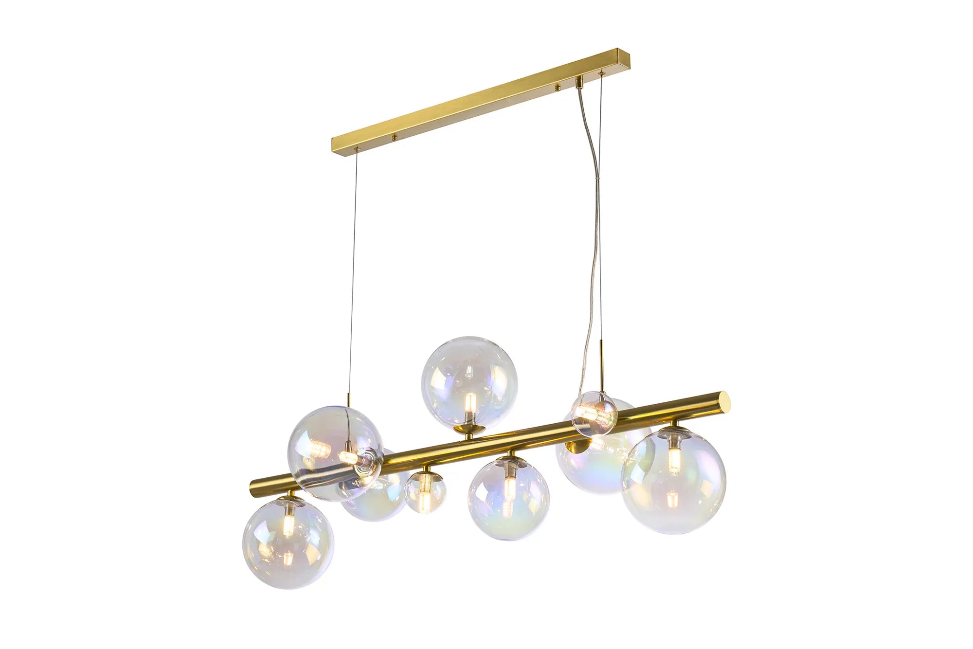Deacon Linear Pendant 9 Light - Satin Gold Iridescent Plated Glass