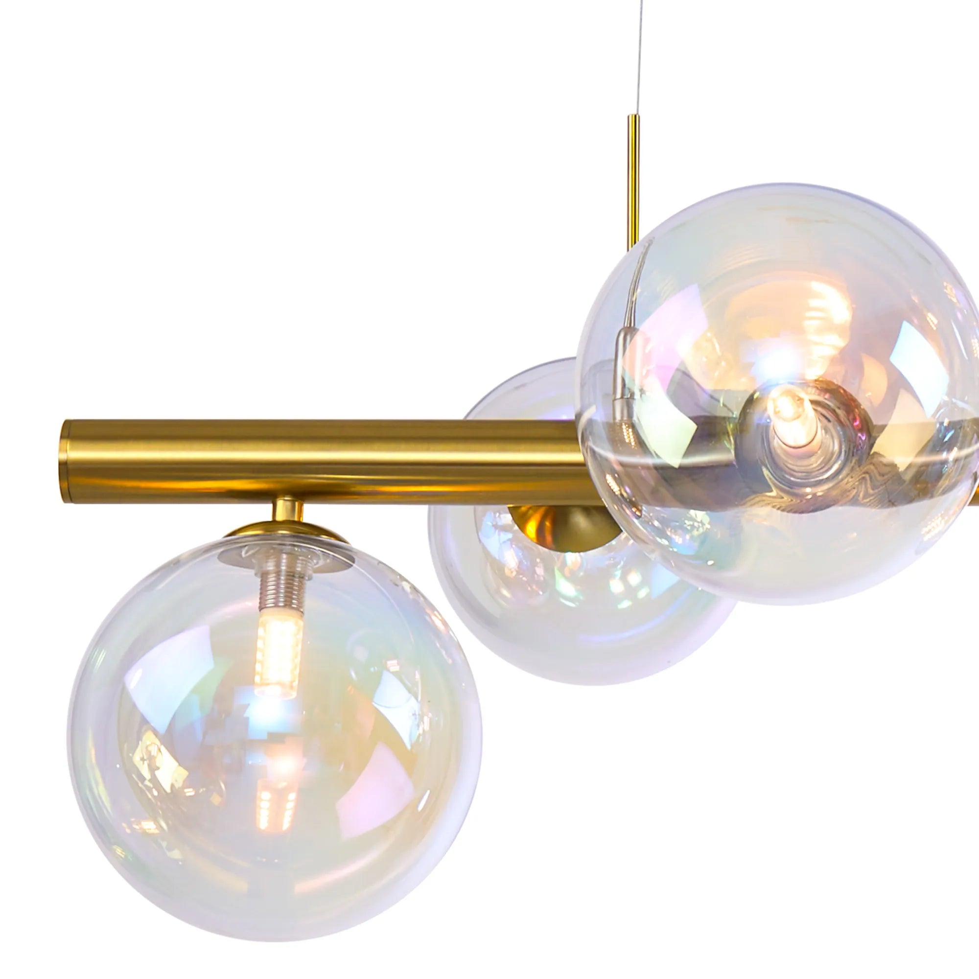 Deacon Linear Pendant 9 Light - Satin Gold Iridescent Plated Glass